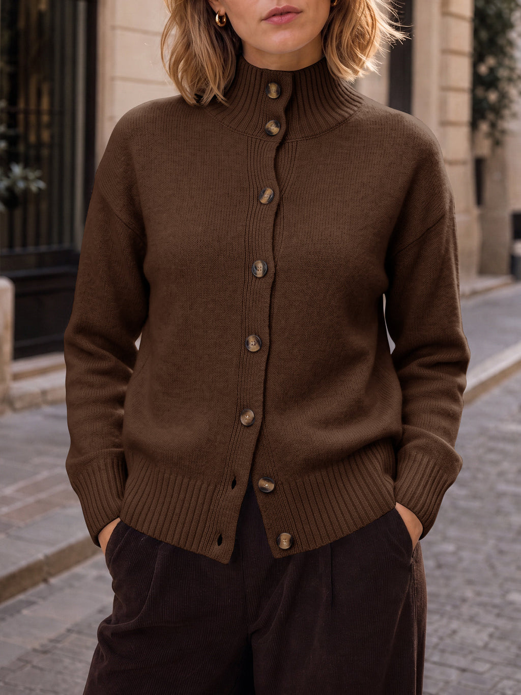 usvara Womens Mock Neck Button Up Cardigans