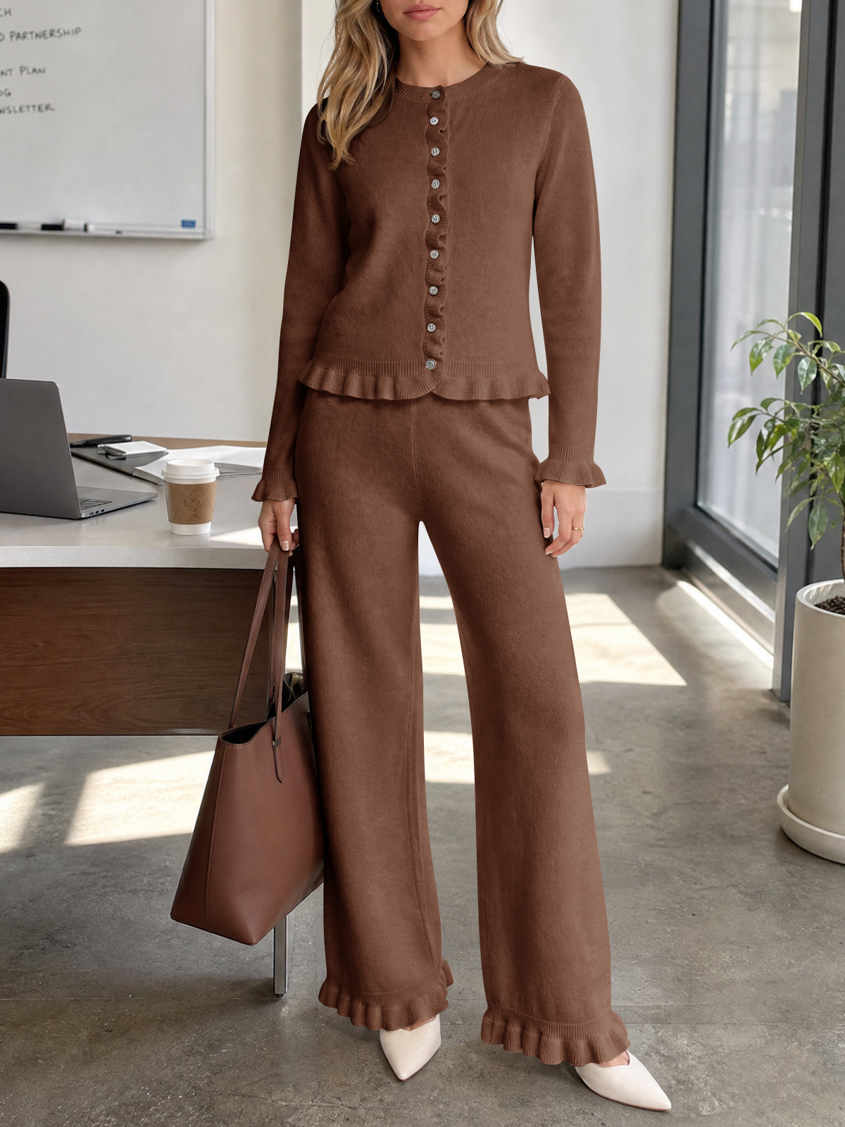usvara Women Ruffle Knit Lounge Set