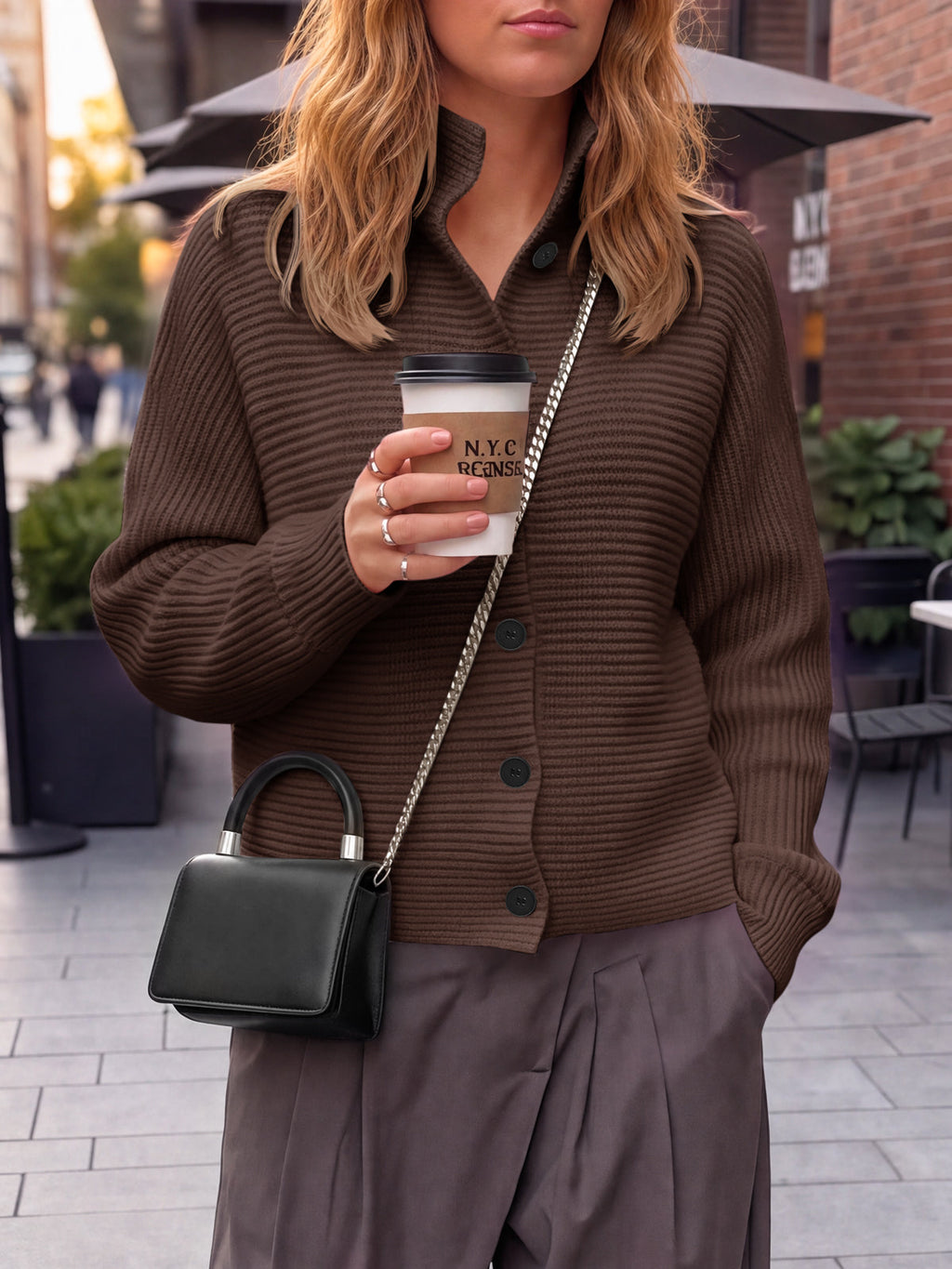 usvara Womens Mock Neck Button Cardigan