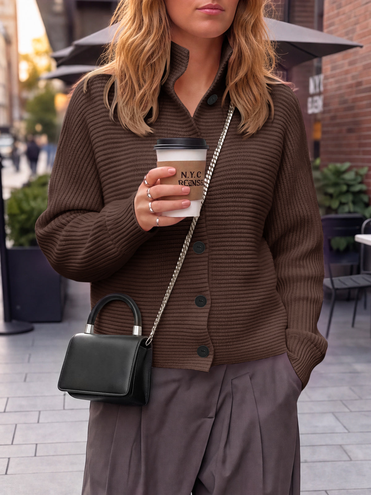 usvara Womens Mock Neck Button Cardigan