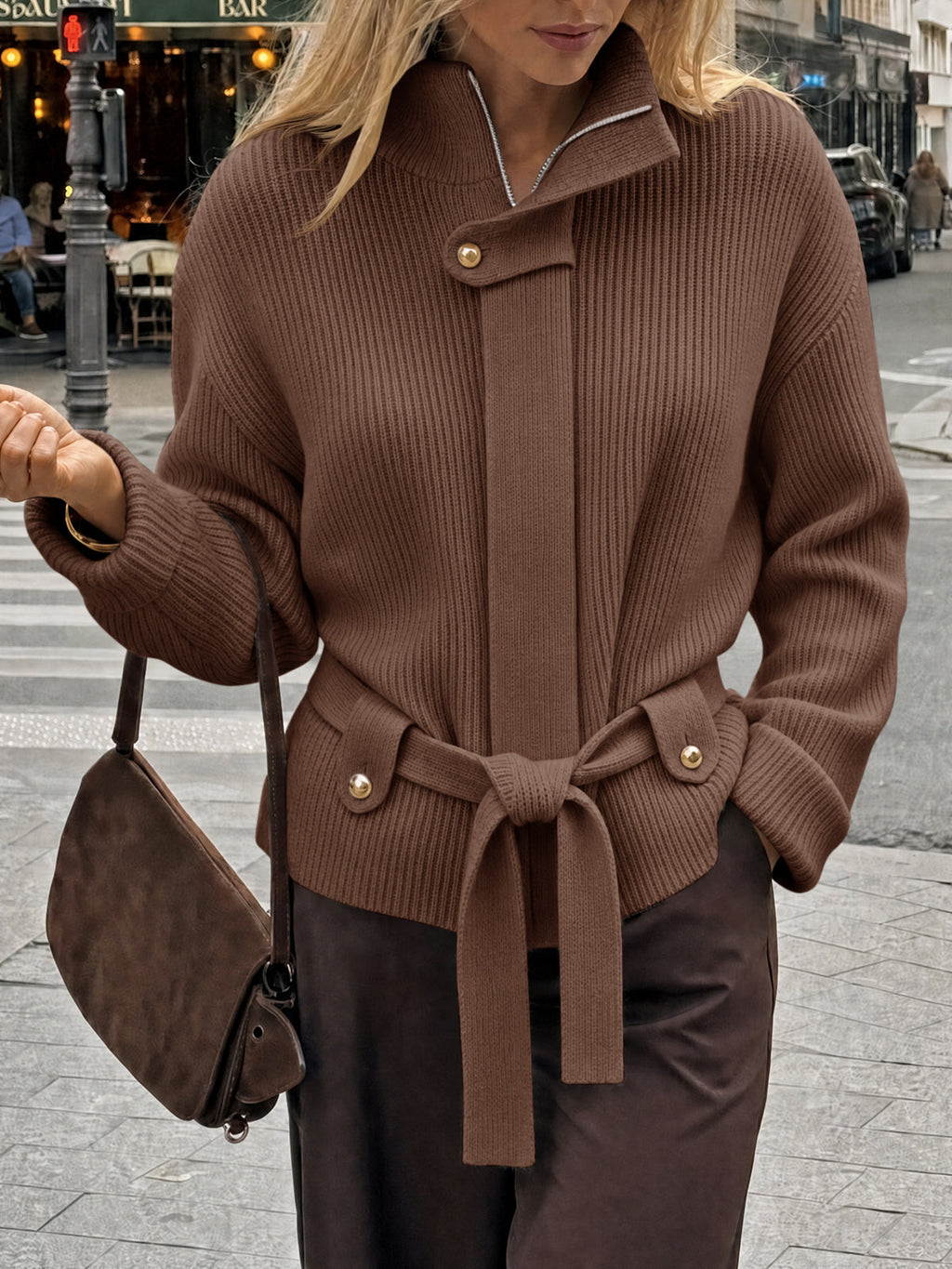usvara Womens Zip Up Stand Collar Sweater