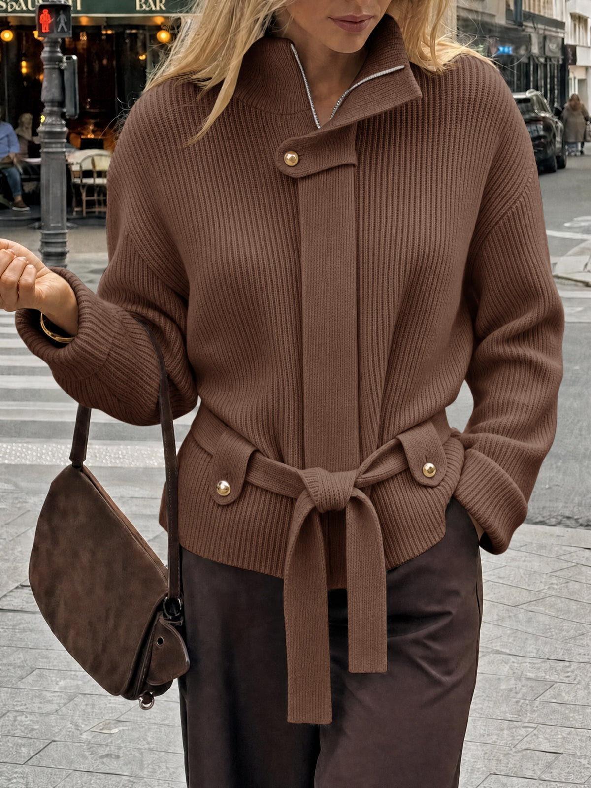 usvara Womens Zip Up Stand Collar Sweater