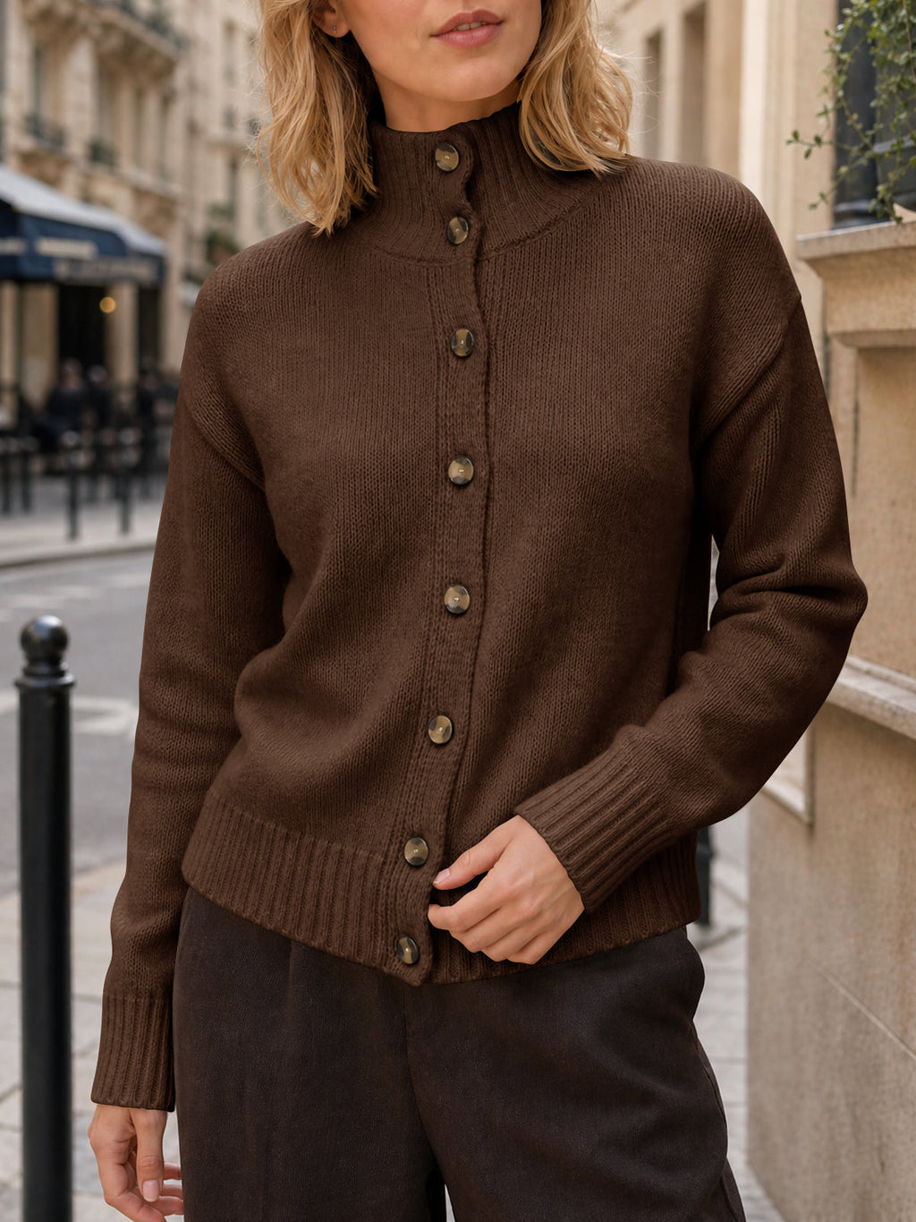 usvara Womens Mock Neck Button Up Cardigans
