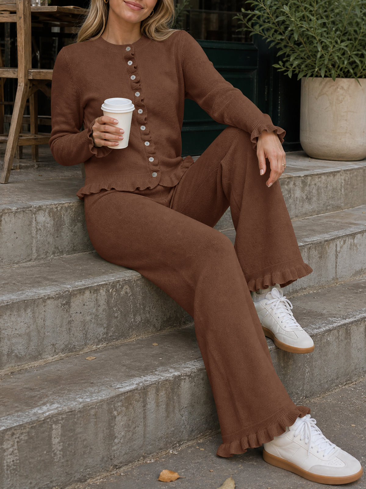 usvara Women Ruffle Knit Lounge Set