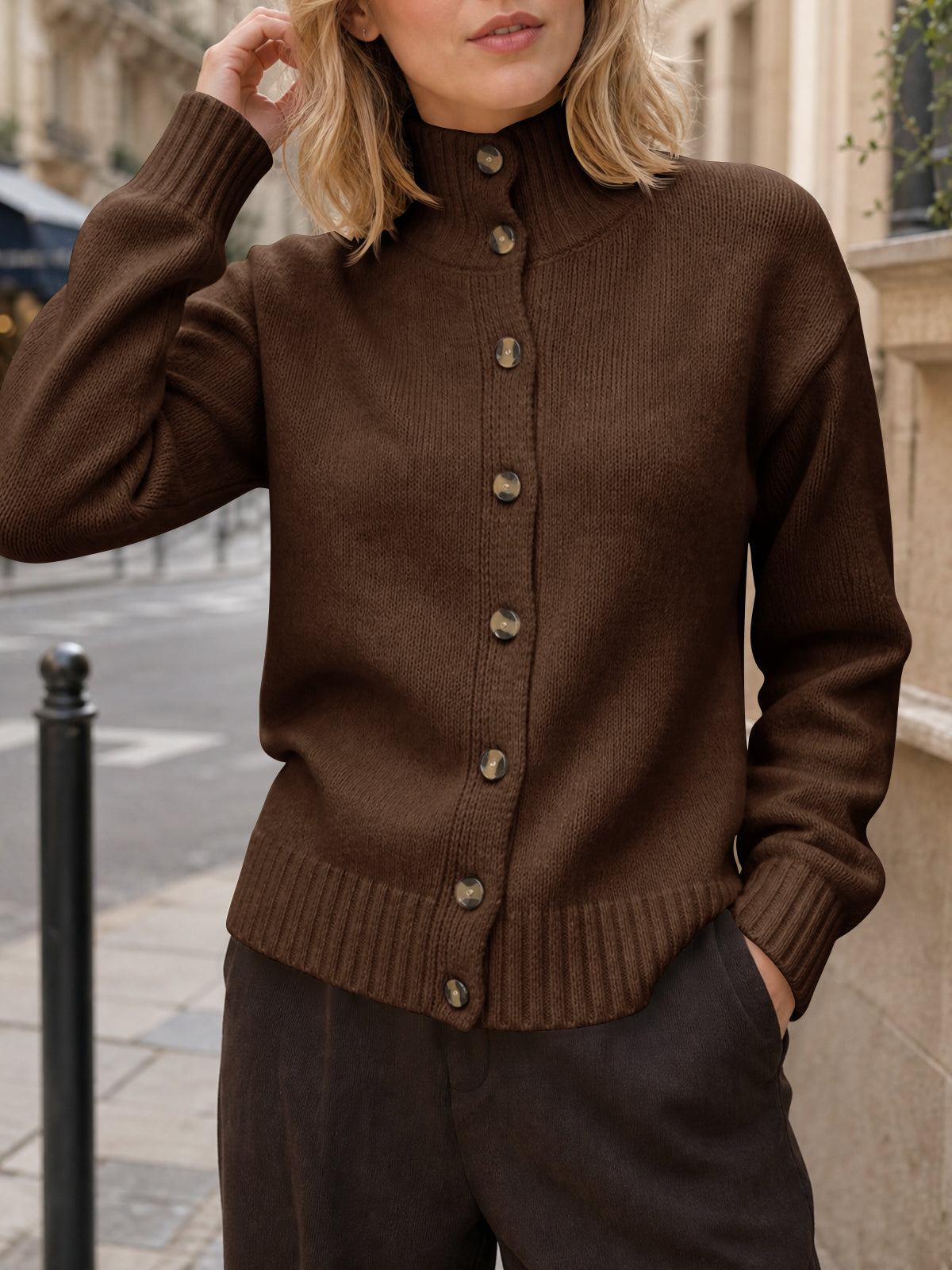 usvara Womens Mock Neck Button Up Cardigans