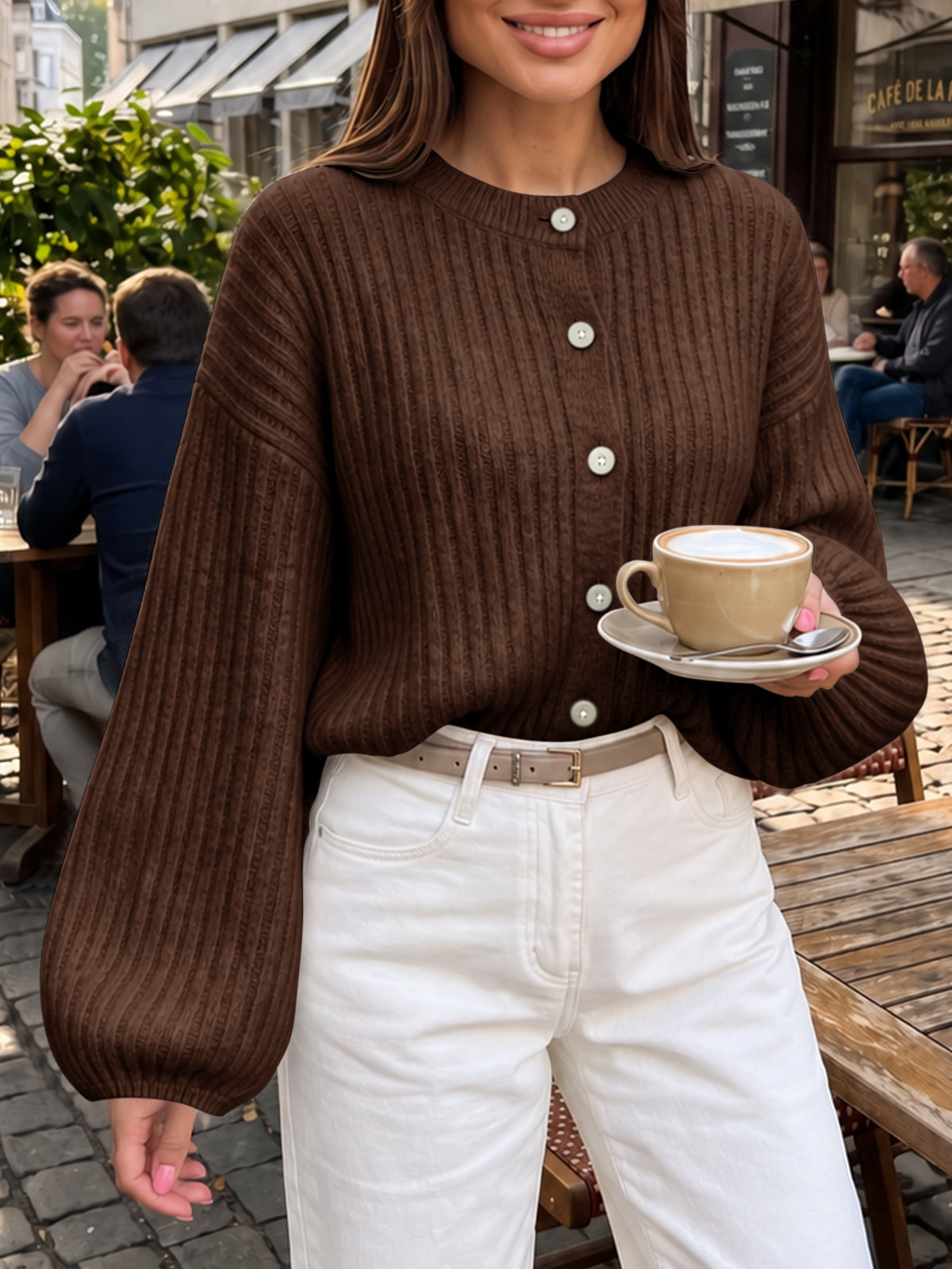 usvara Womens Lantern Sleeve Button Down Cardigan