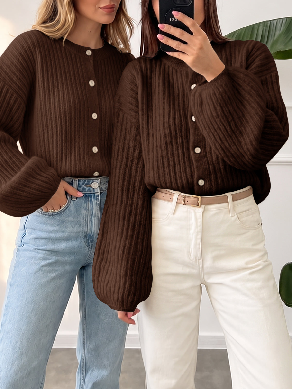 usvara Womens Lantern Sleeve Button Down Cardigan