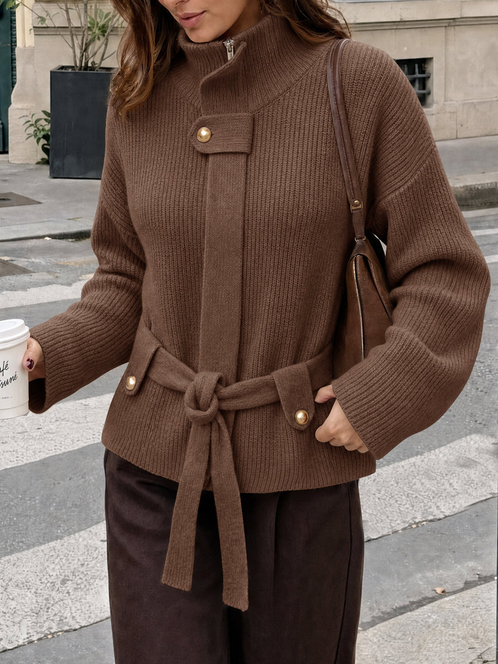 usvara Womens Zip Up Stand Collar Sweater