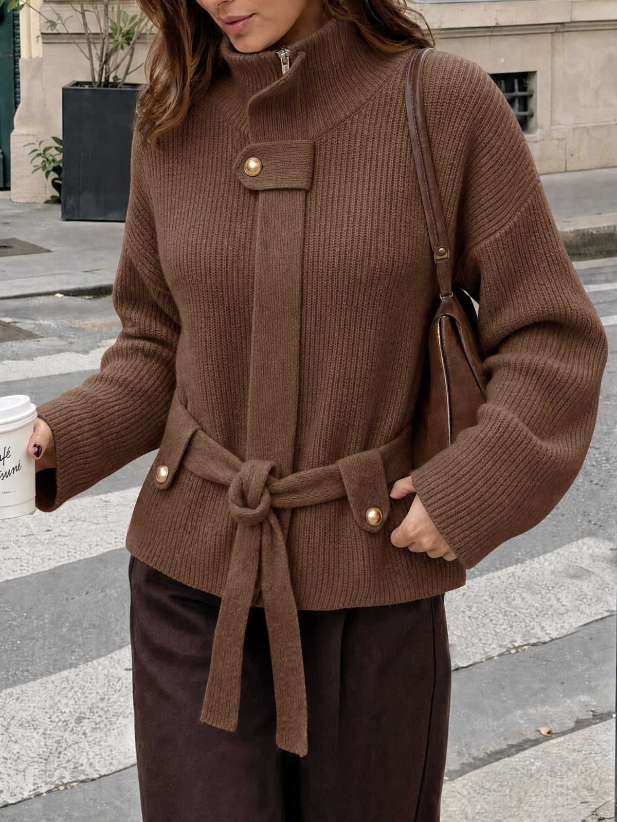 usvara Womens Zip Up Stand Collar Sweater