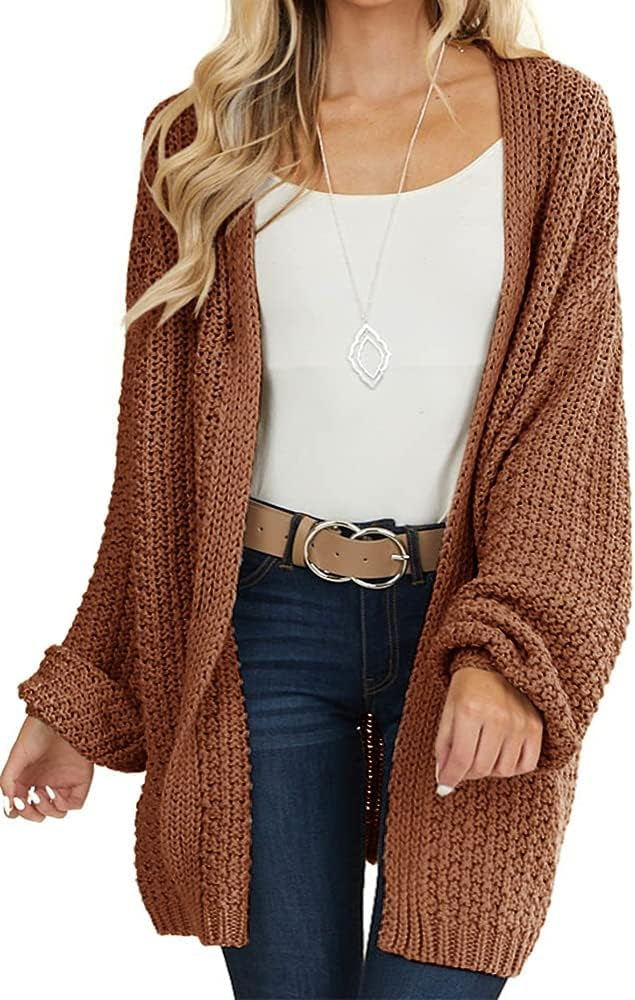 usvara Womens Oversized Open Front Knit Cardigan