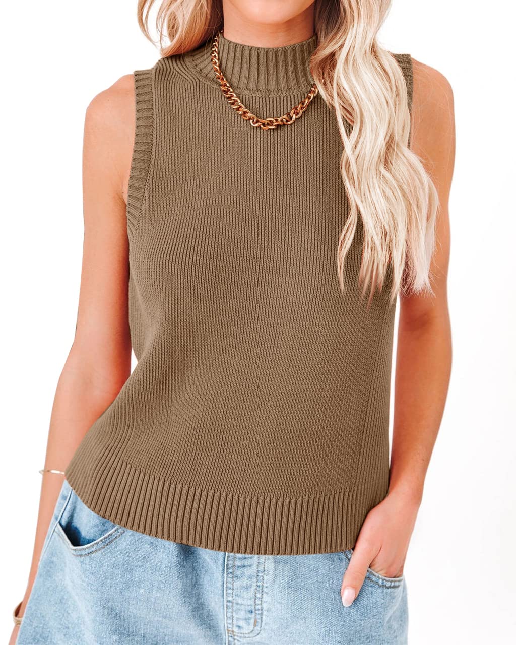 usvara Womens High Neck Ribbed Tank Tops