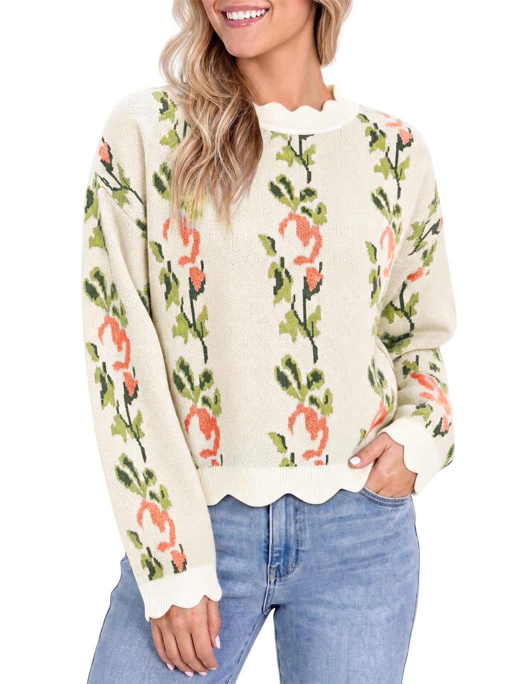 usvara Women Floral Long Sleeve Sweater