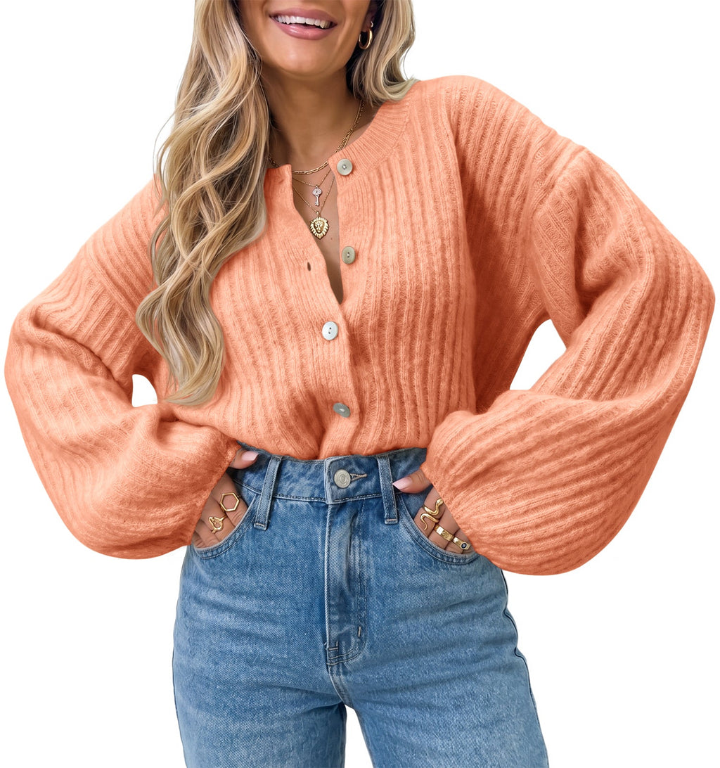 usvara Womens Lantern Sleeve Button Down Cardigan