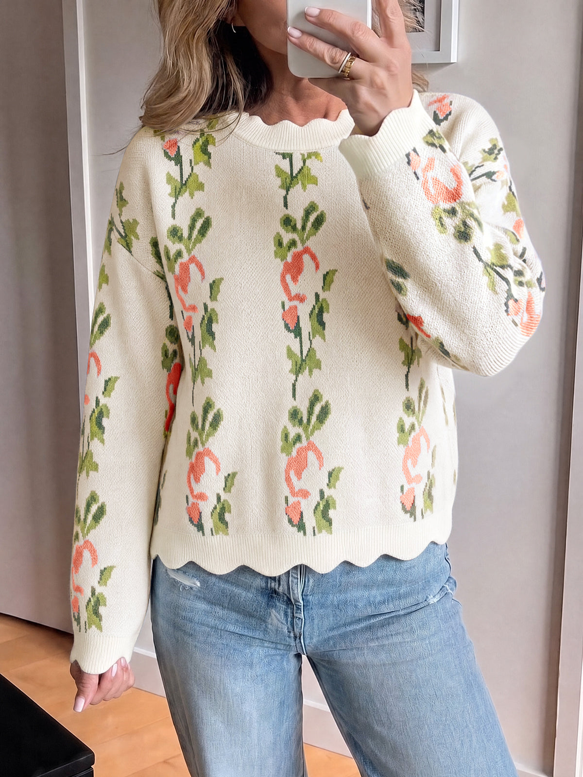 usvara Women Floral Long Sleeve Sweater