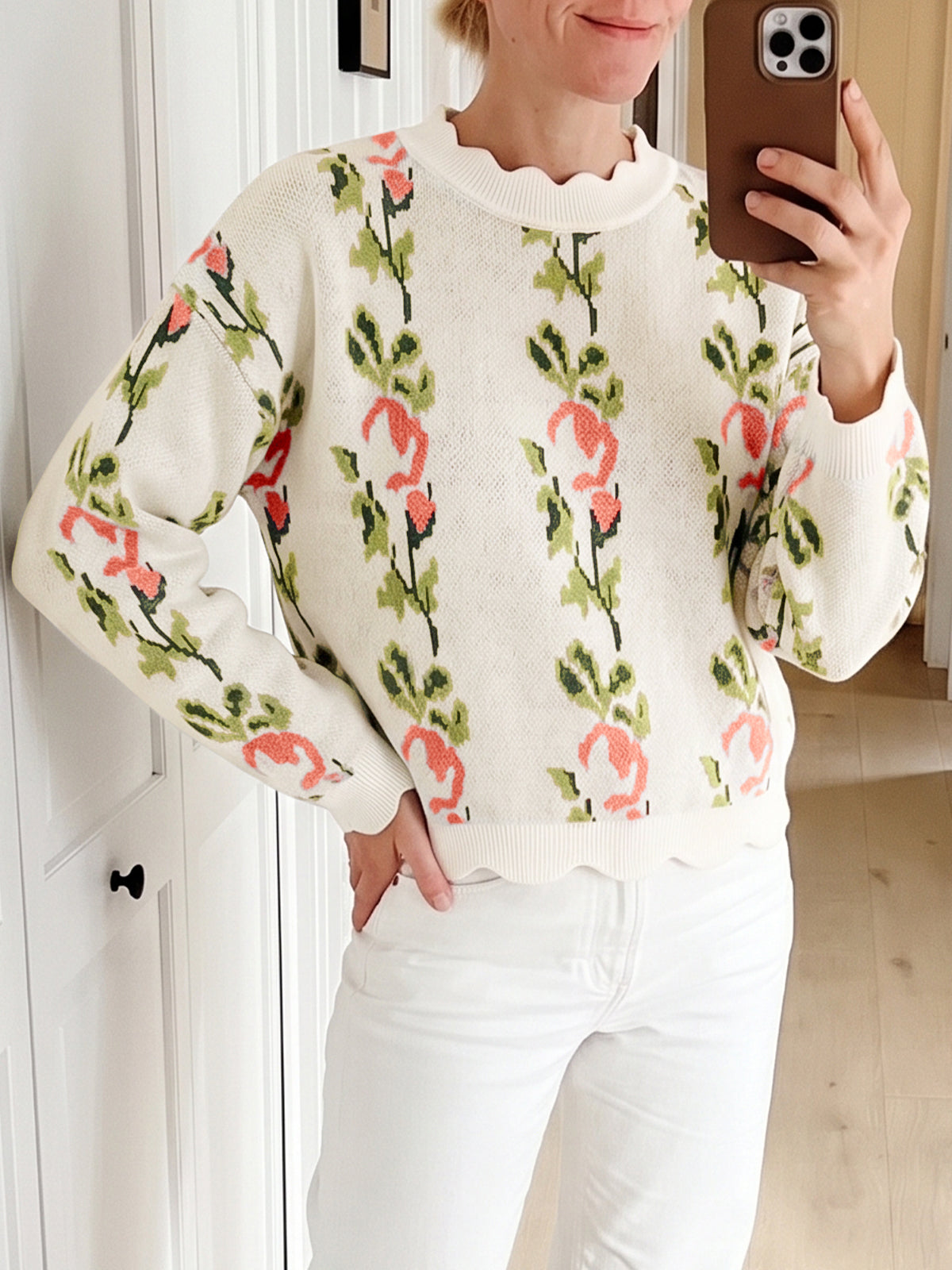 usvara Women Floral Long Sleeve Sweater