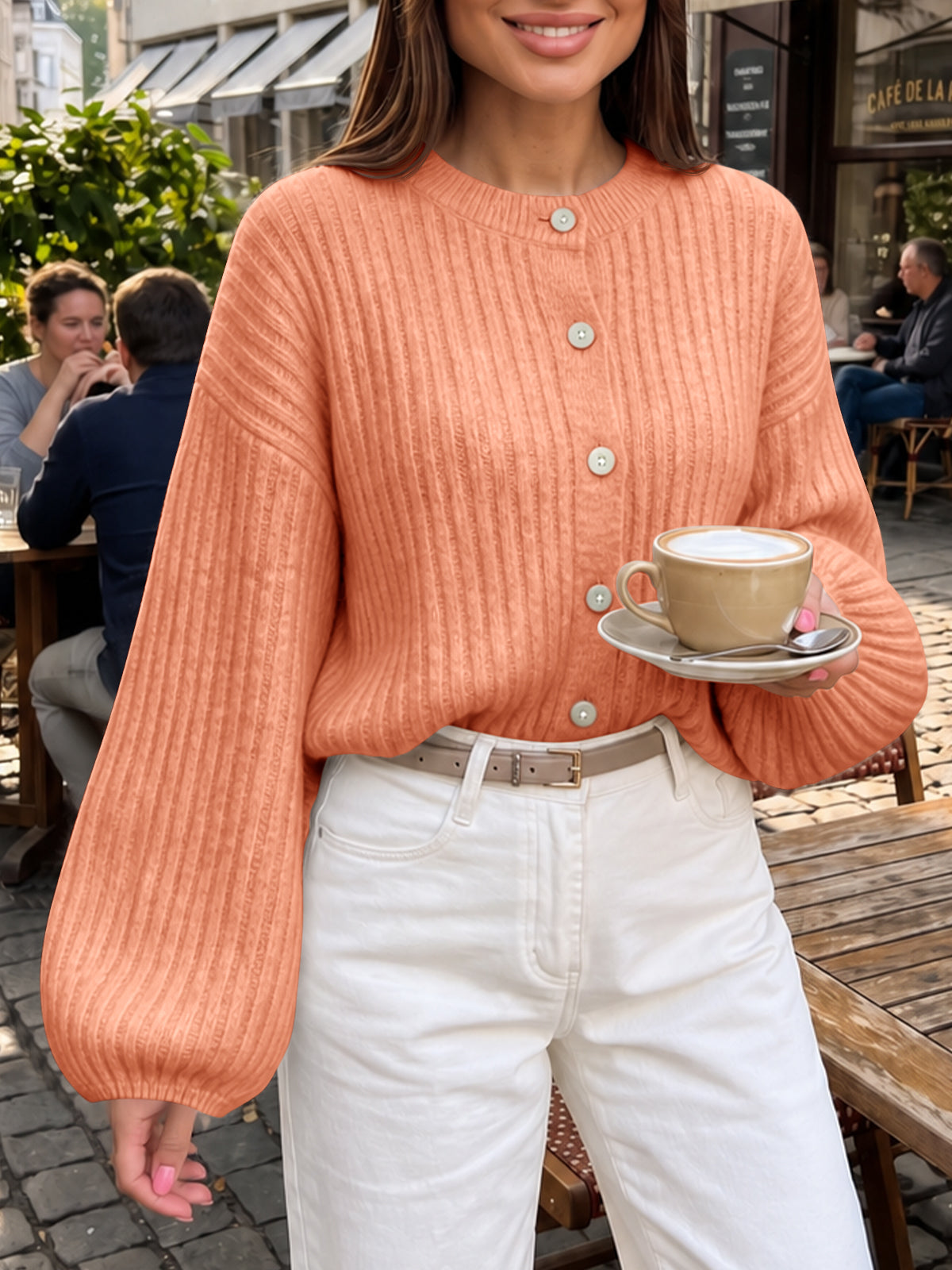 usvara Womens Lantern Sleeve Button Down Cardigan