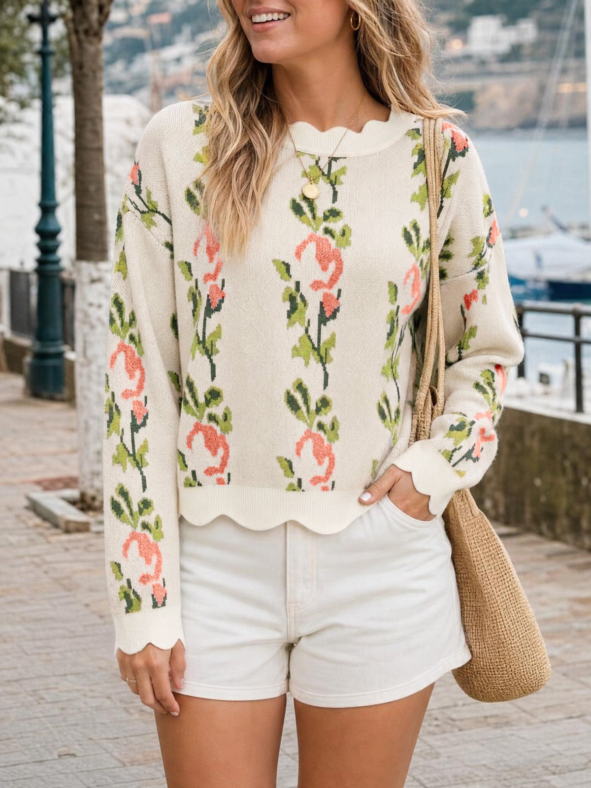 usvara Women Floral Long Sleeve Sweater
