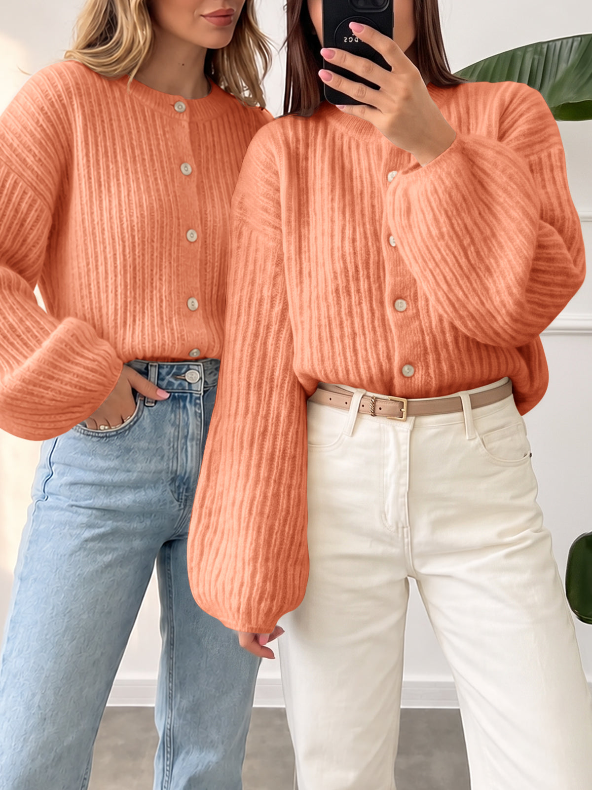 usvara Womens Lantern Sleeve Button Down Cardigan