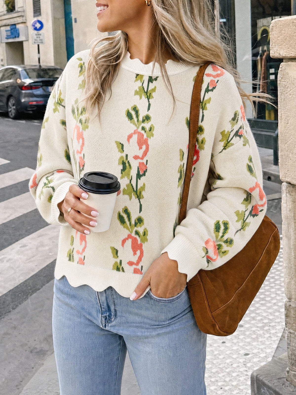 usvara Women Floral Long Sleeve Sweater