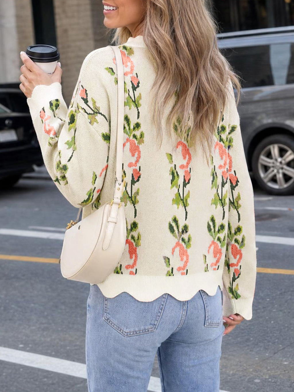 usvara Women Floral Long Sleeve Sweater