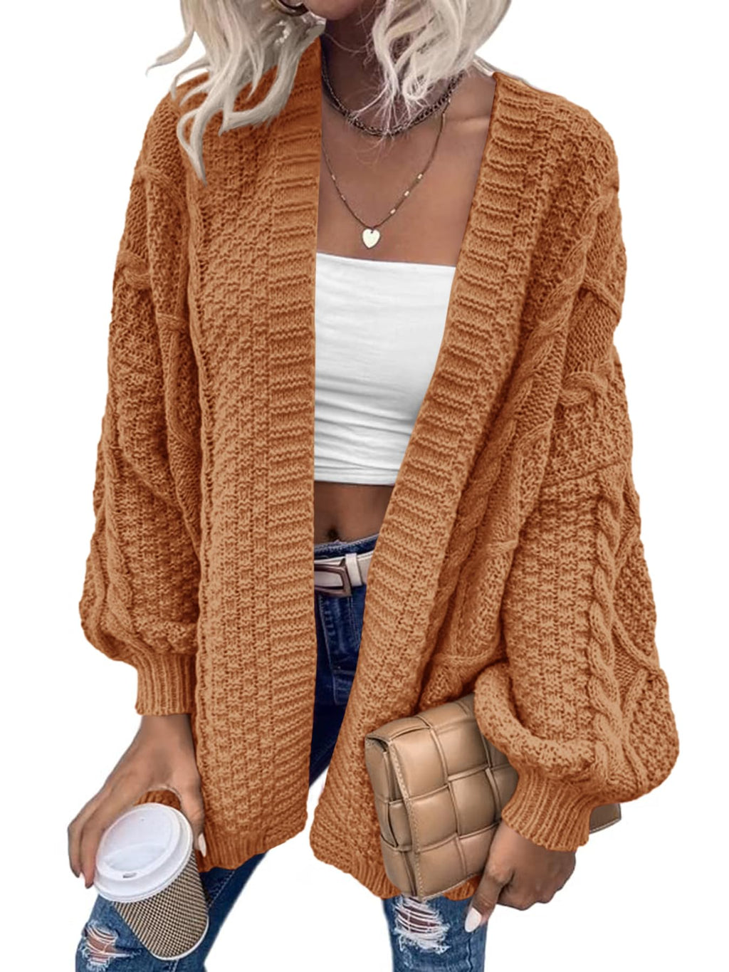 usvara Womens Chunky Cable Knit Cardigan