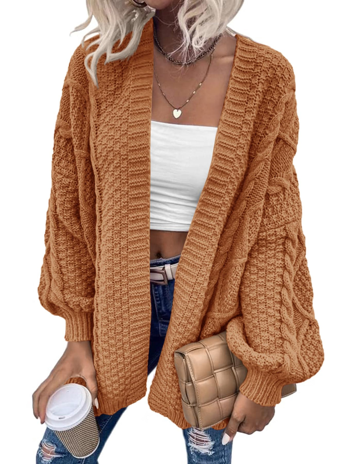 usvara Womens Chunky Cable Knit Cardigan