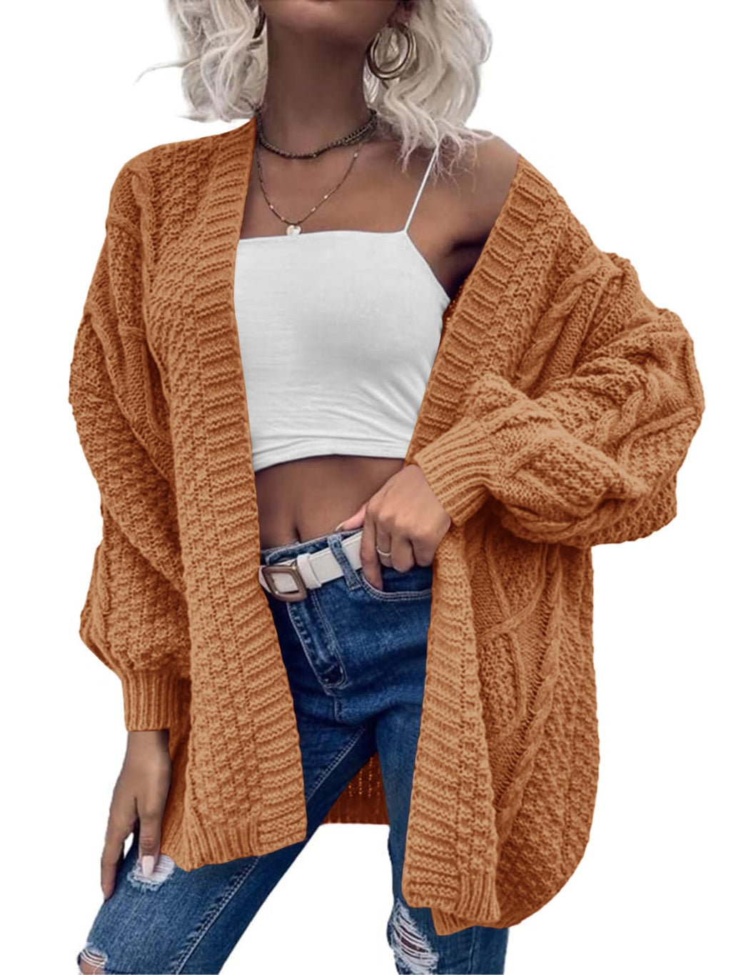 usvara Womens Chunky Cable Knit Cardigan