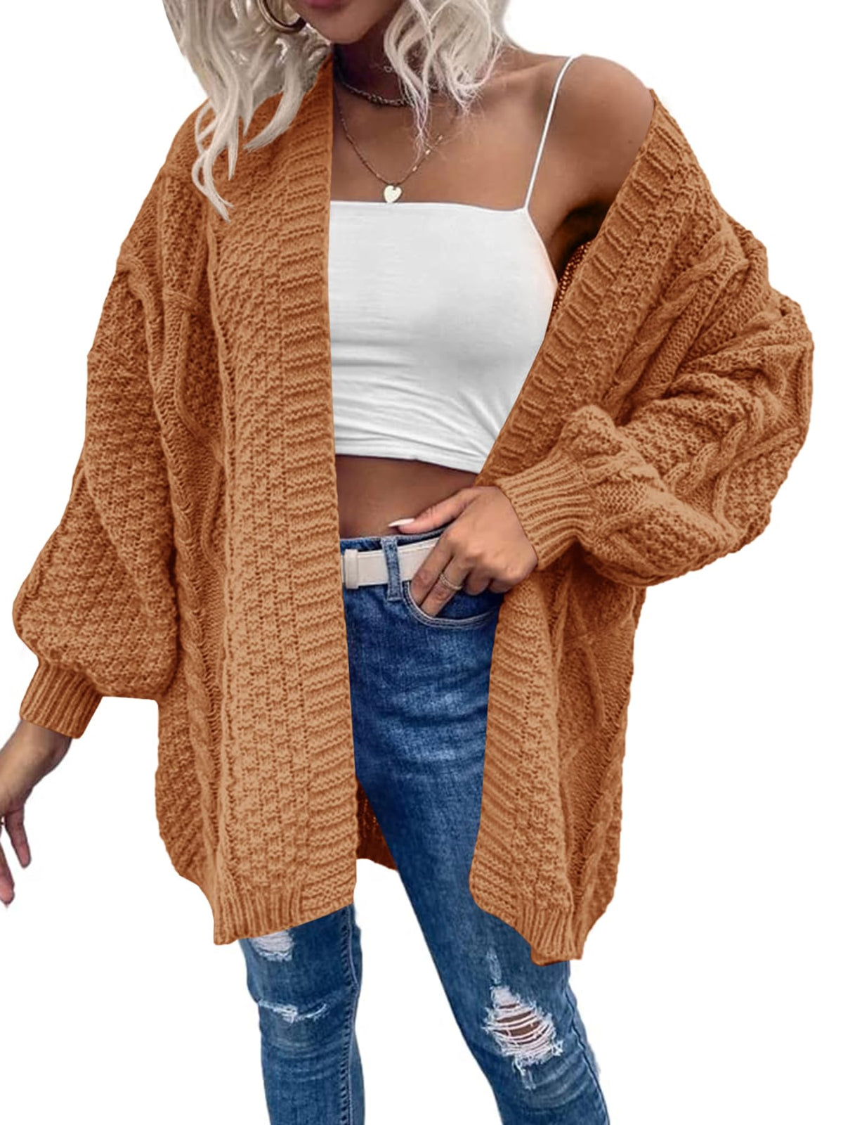 usvara Womens Chunky Cable Knit Cardigan