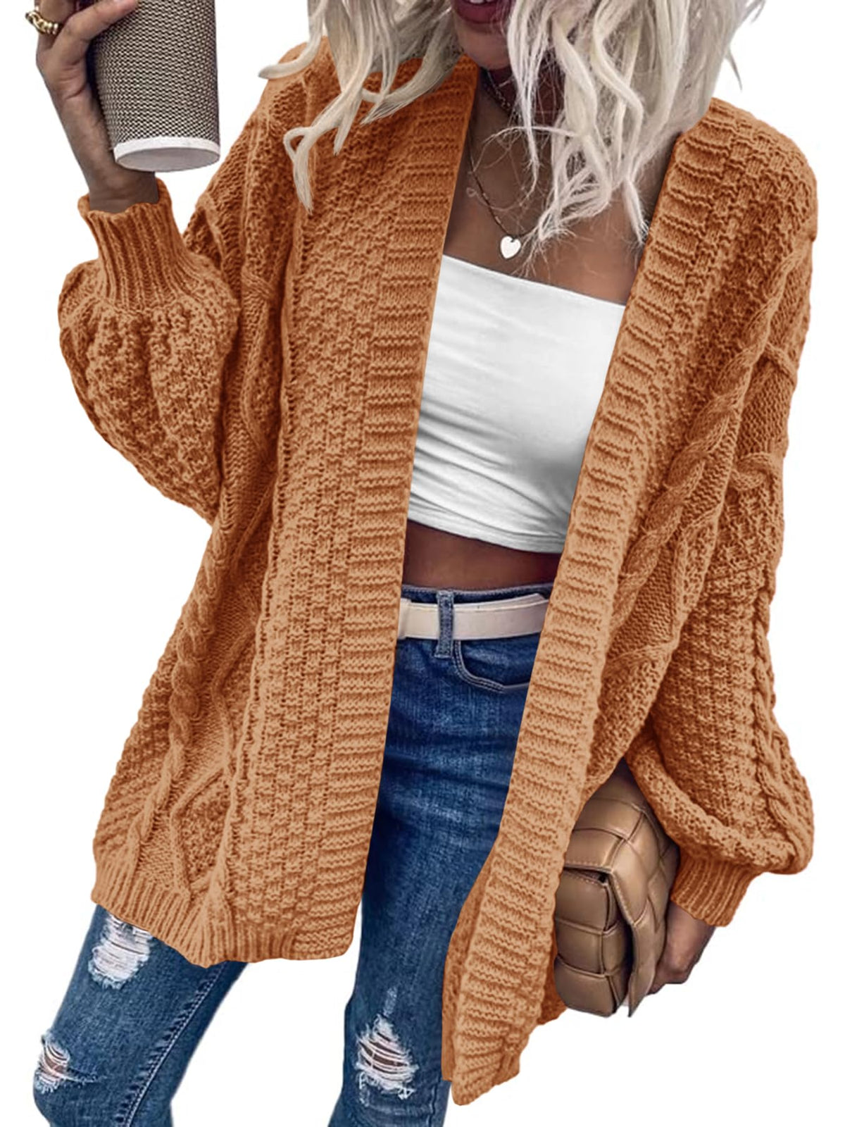 usvara Womens Chunky Cable Knit Cardigan