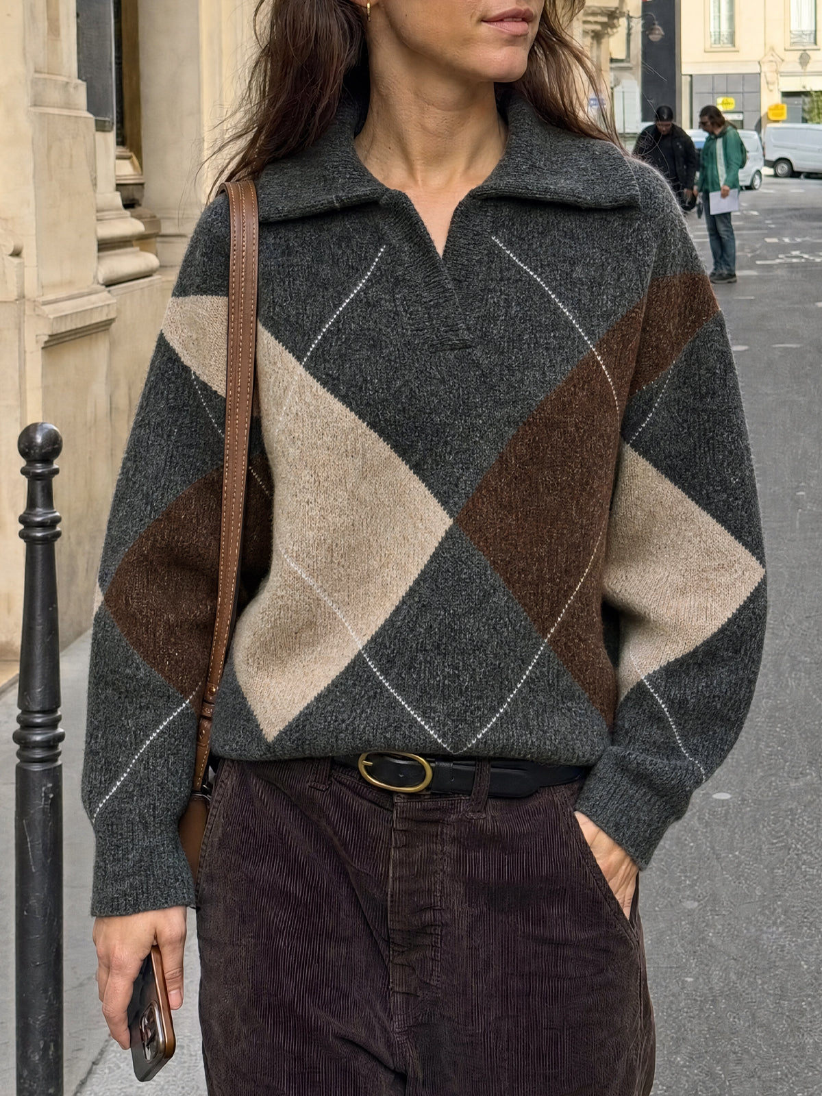 usvara Womens Collared V Neck Argyle Sweater