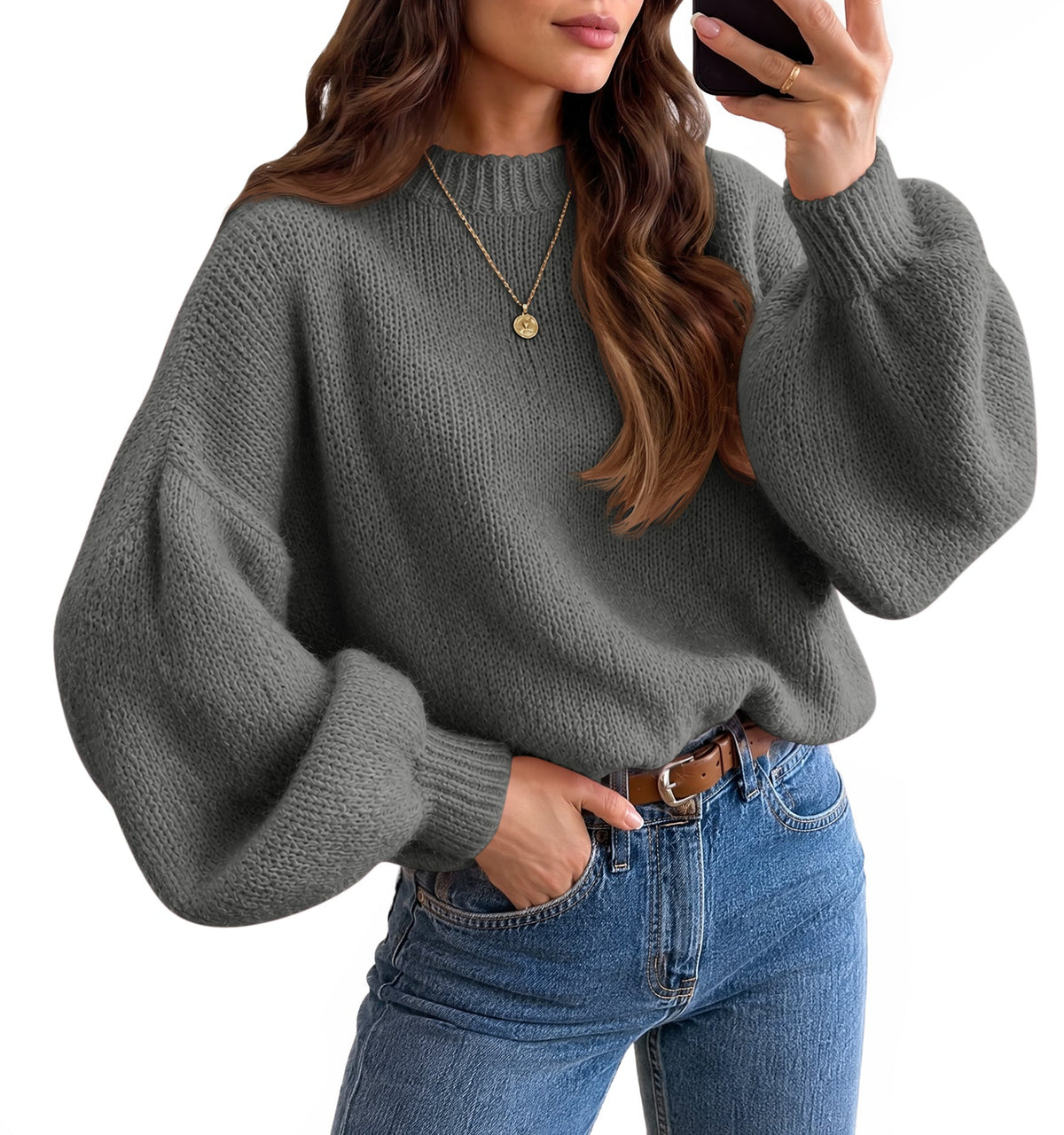 usvara Womens Crew Neck Slouchy Knit Pullover