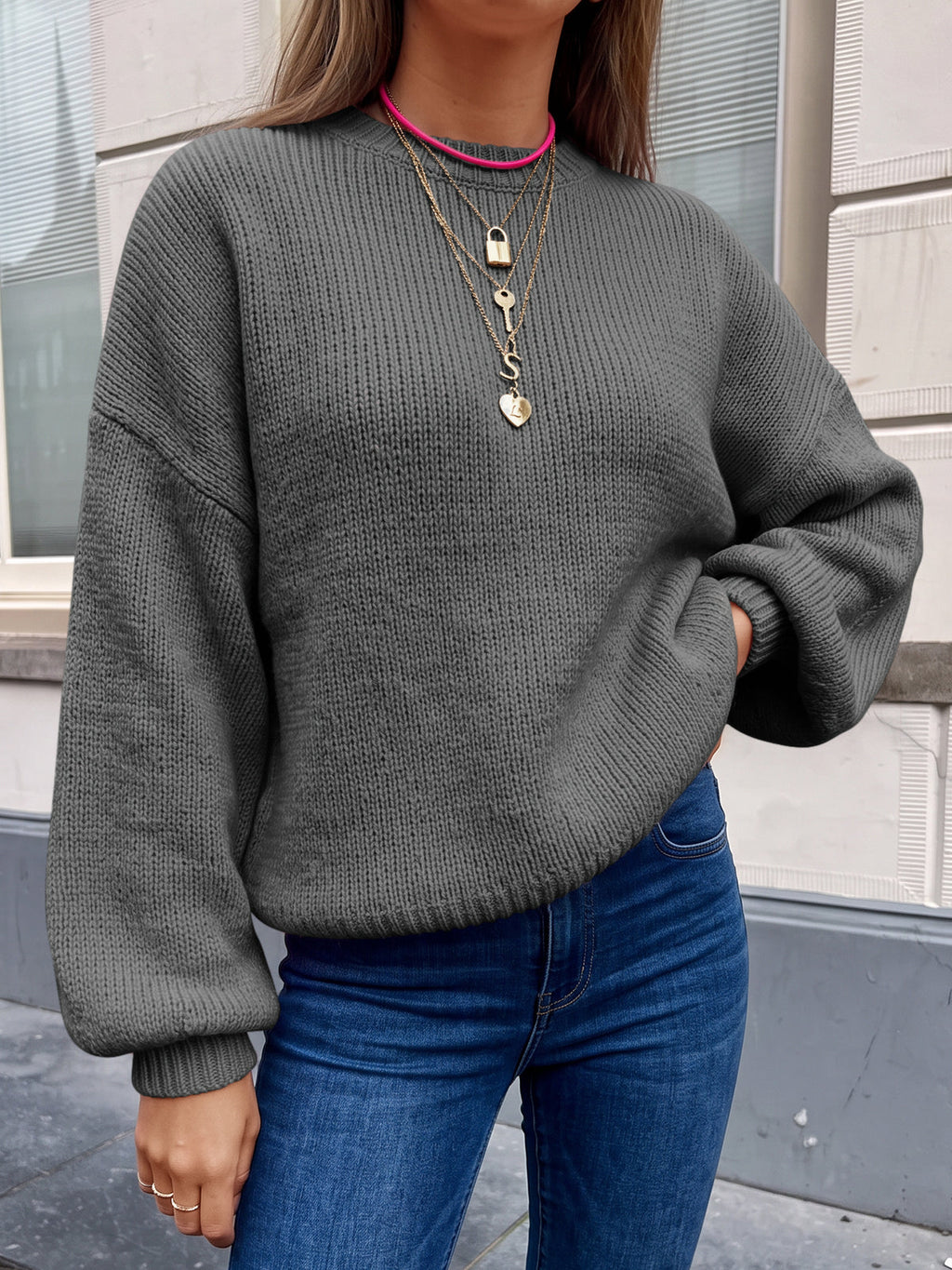 usvara Womens Crew Neck Slouchy Knit Pullover