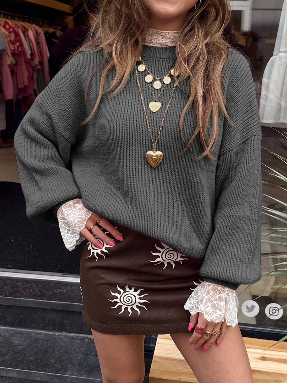 usvara Womens Crew Neck Slouchy Knit Pullover