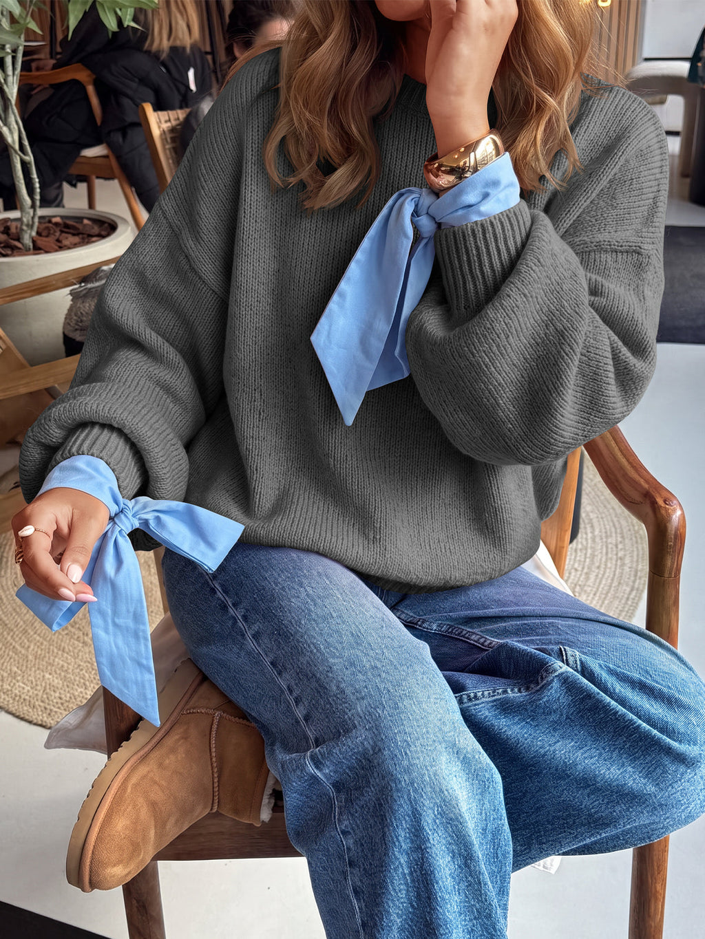 usvara Womens Crew Neck Slouchy Knit Pullover