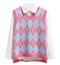 usvara Womens V Neck Argyle Knit Tops