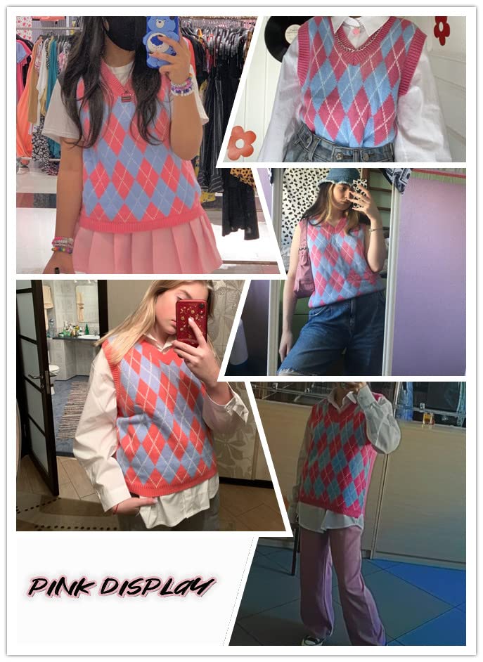 usvara Womens V Neck Argyle Knit Tops