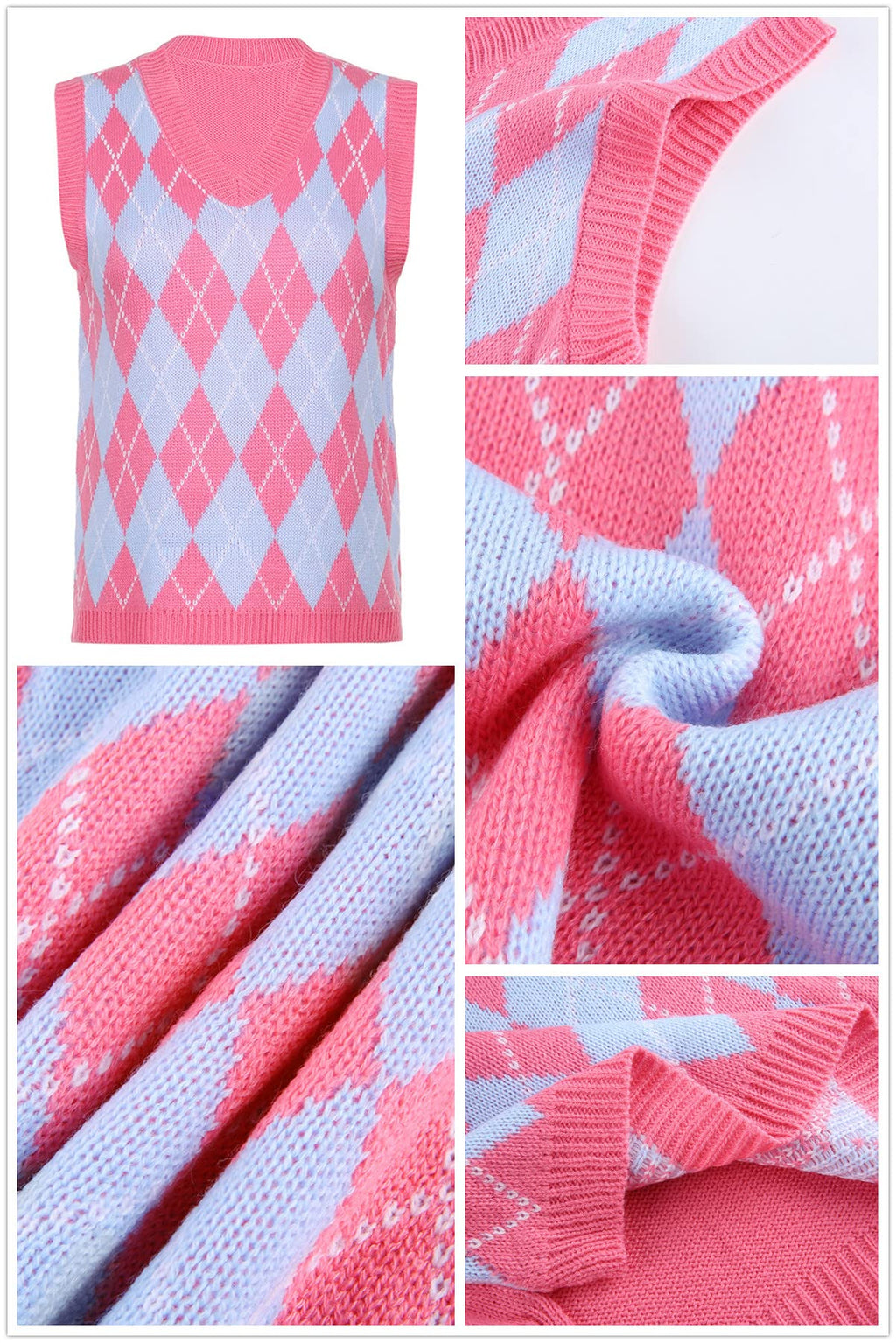 usvara Womens V Neck Argyle Knit Tops