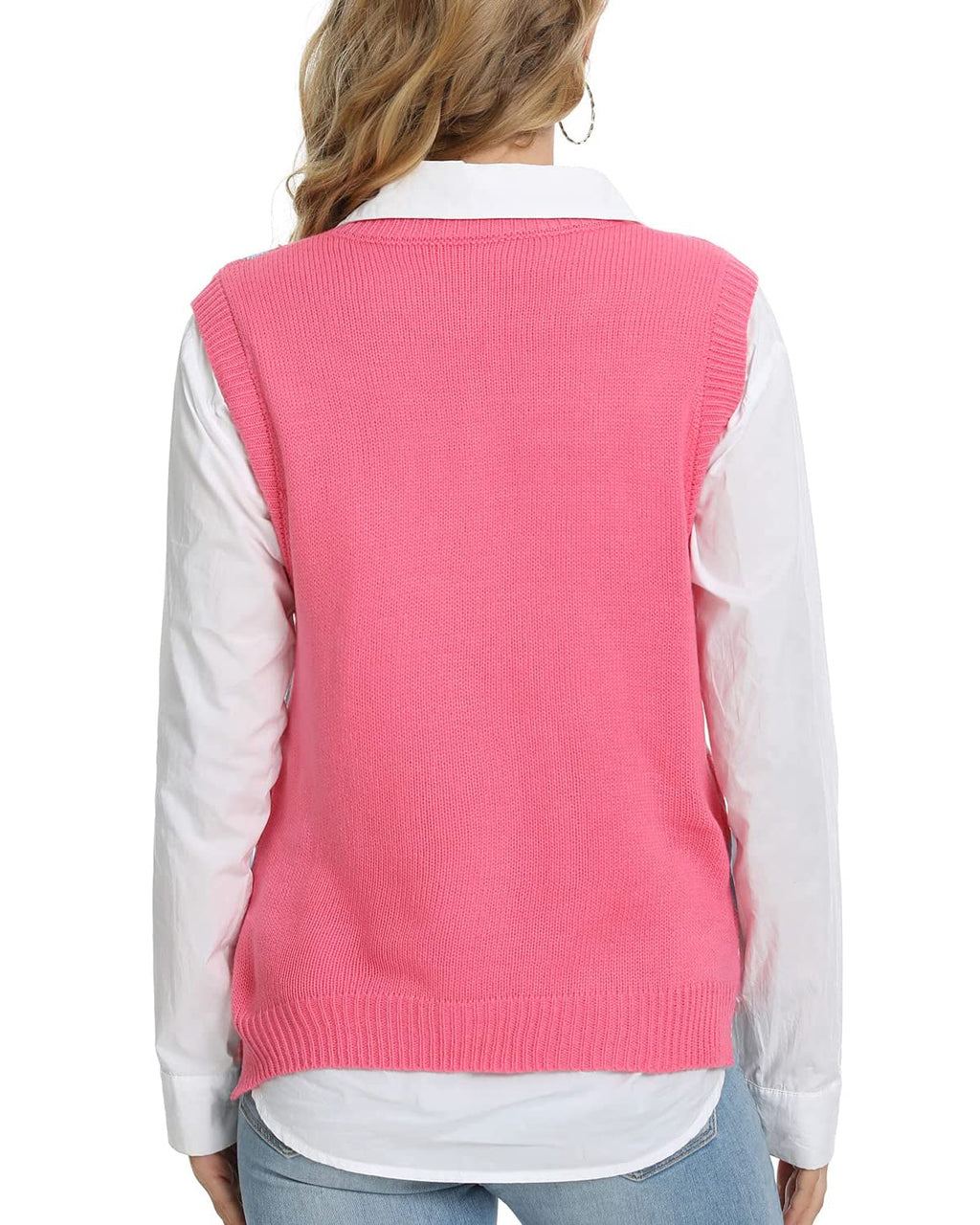 usvara Womens V Neck Argyle Knit Tops