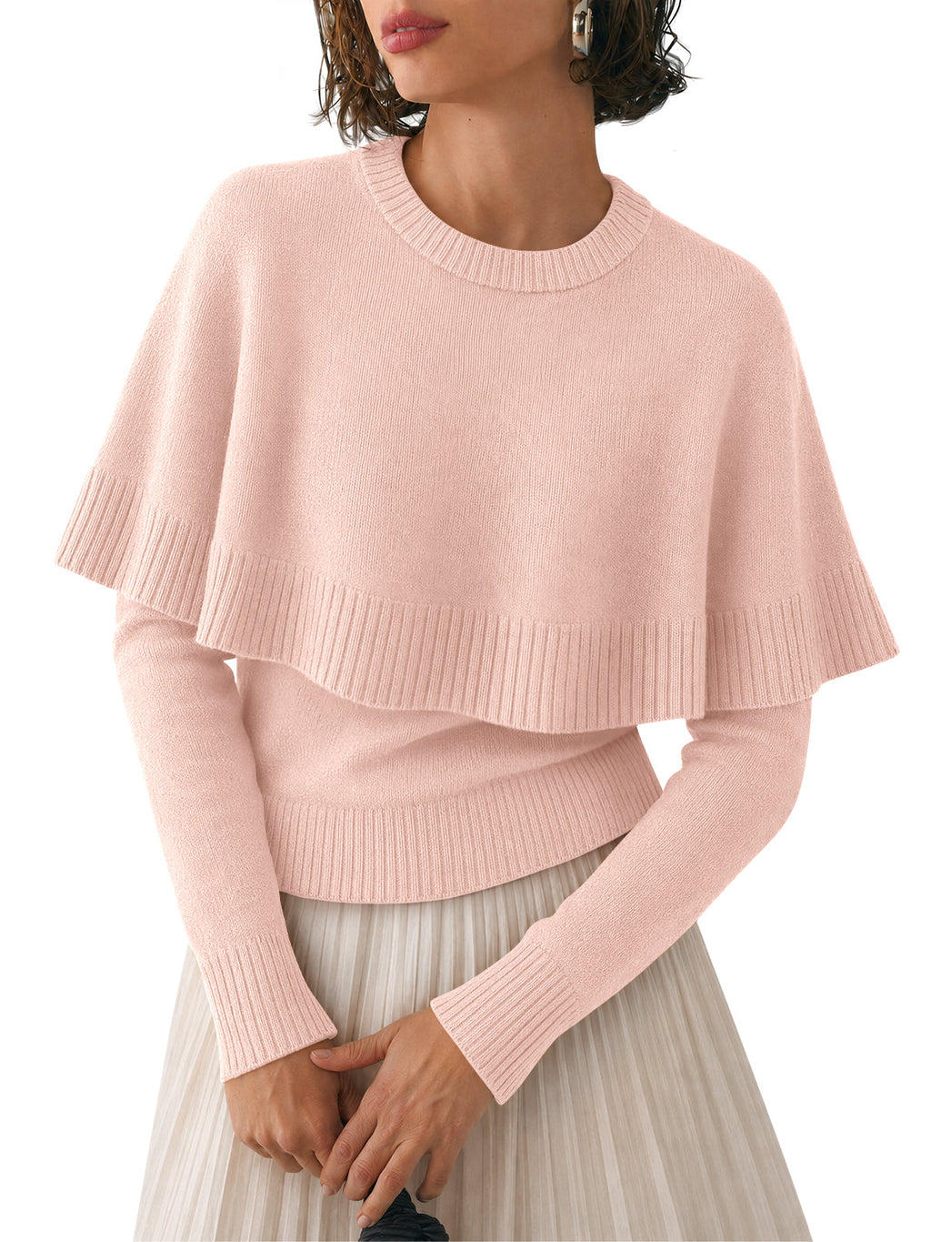 usvara Womens Poncho Ribbed Knit Sweater