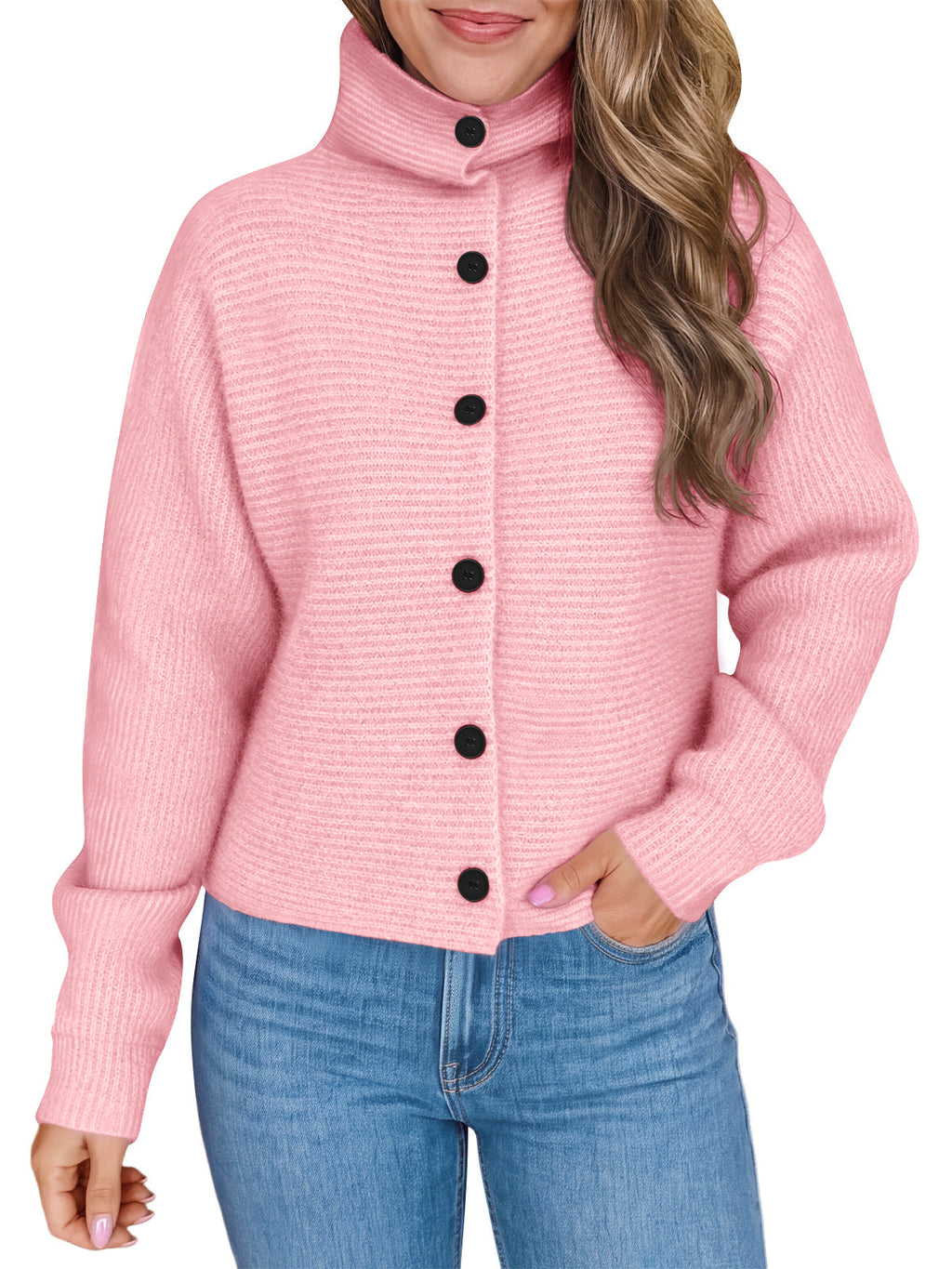 usvara Womens Mock Neck Button Cardigan