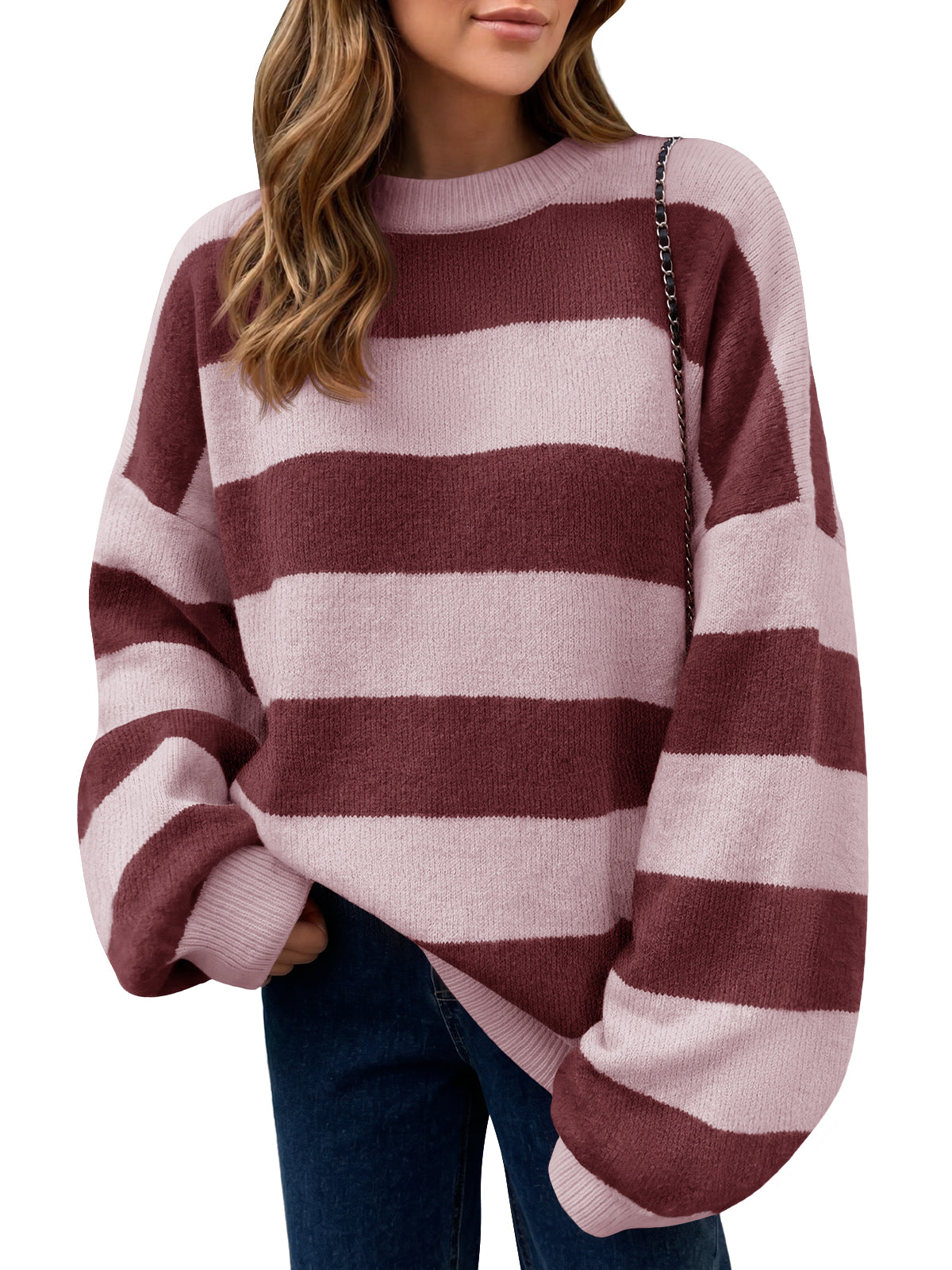 usvara Womens Oversized Striped Knit Block Sweaters