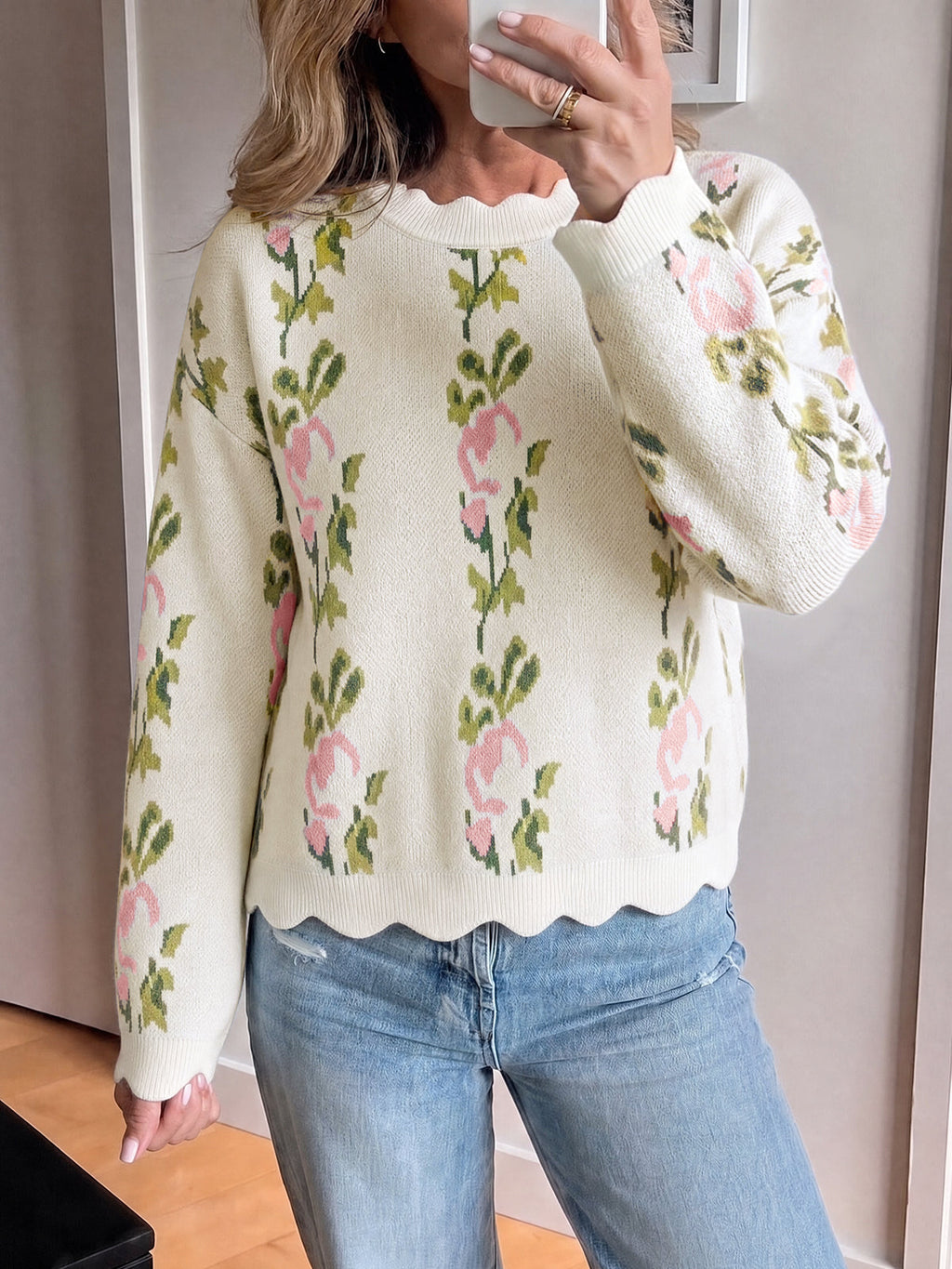 usvara Women Floral Long Sleeve Sweater