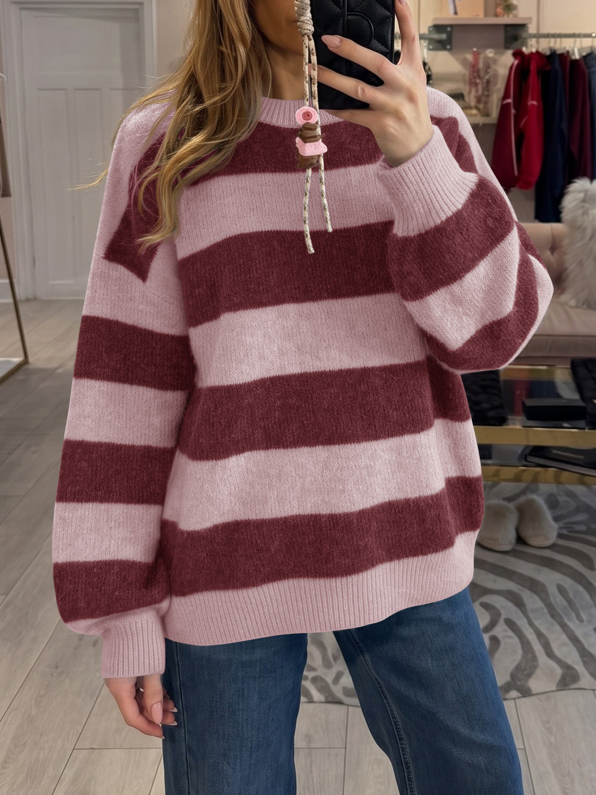 usvara Womens Oversized Striped Knit Block Sweaters