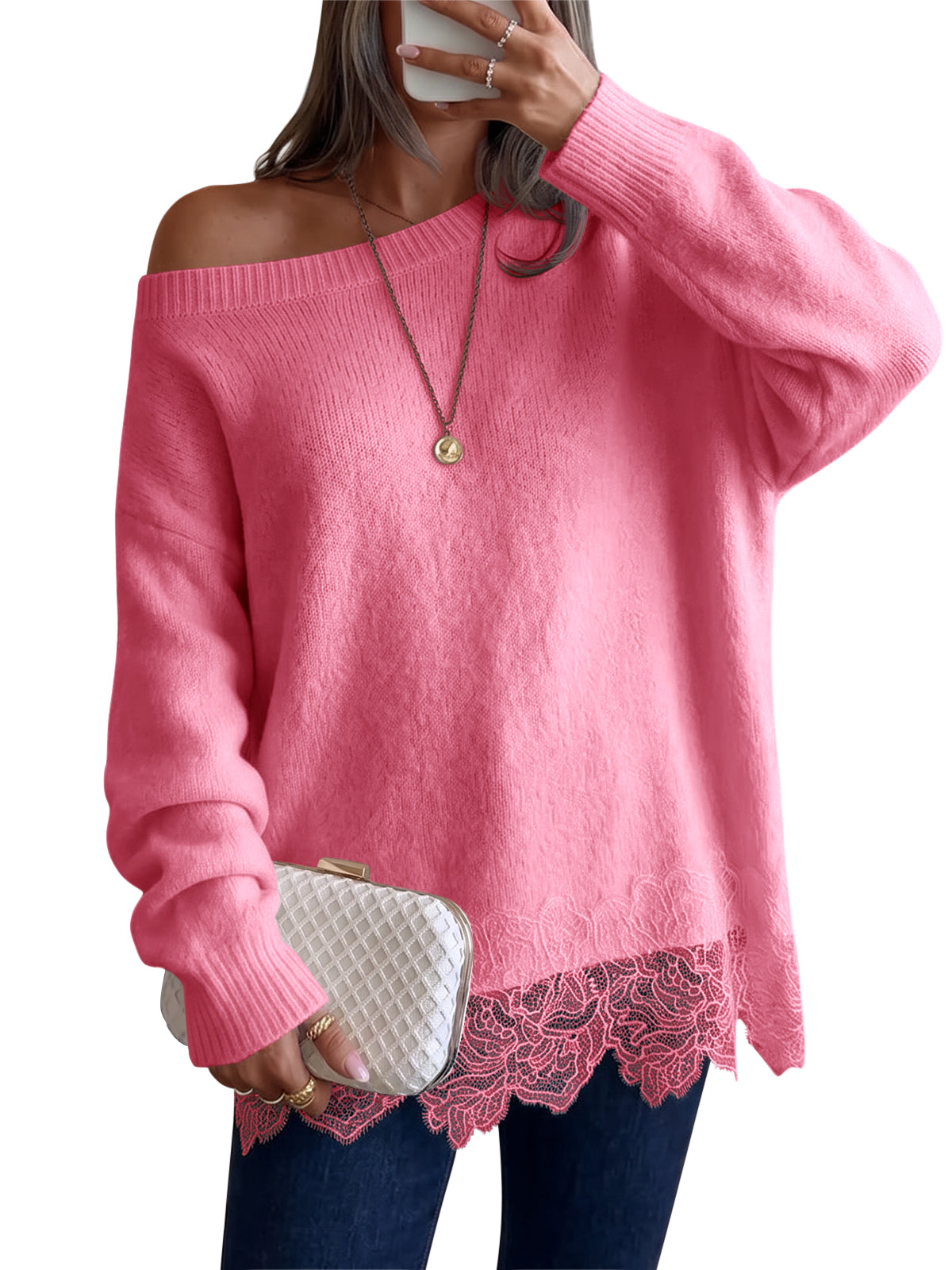 usvara Women Lace Patchwork Sweater