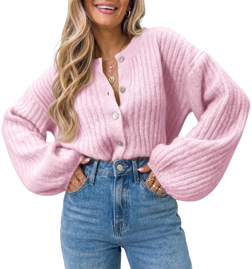 usvara Womens Lantern Sleeve Button Down Cardigan