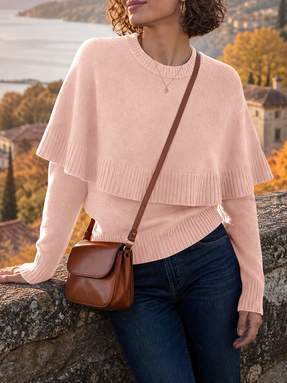 usvara Womens Poncho Ribbed Knit Sweater