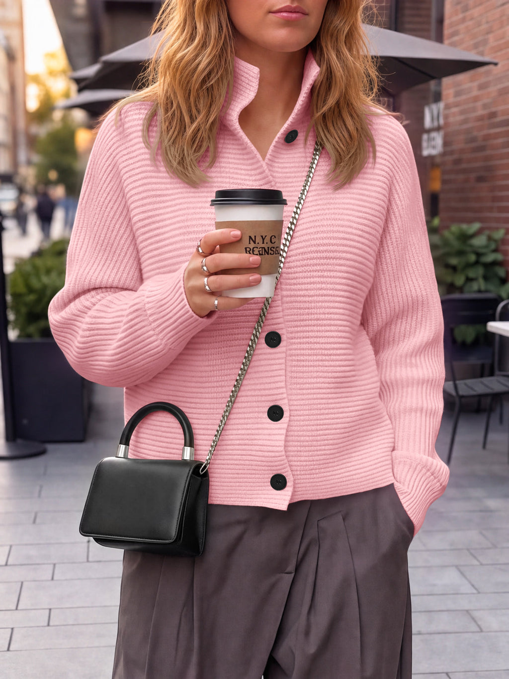 usvara Womens Mock Neck Button Cardigan
