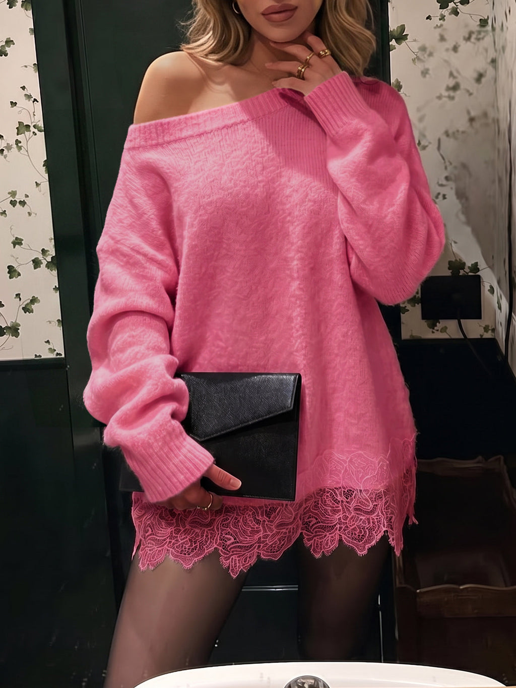 usvara Women Lace Patchwork Sweater