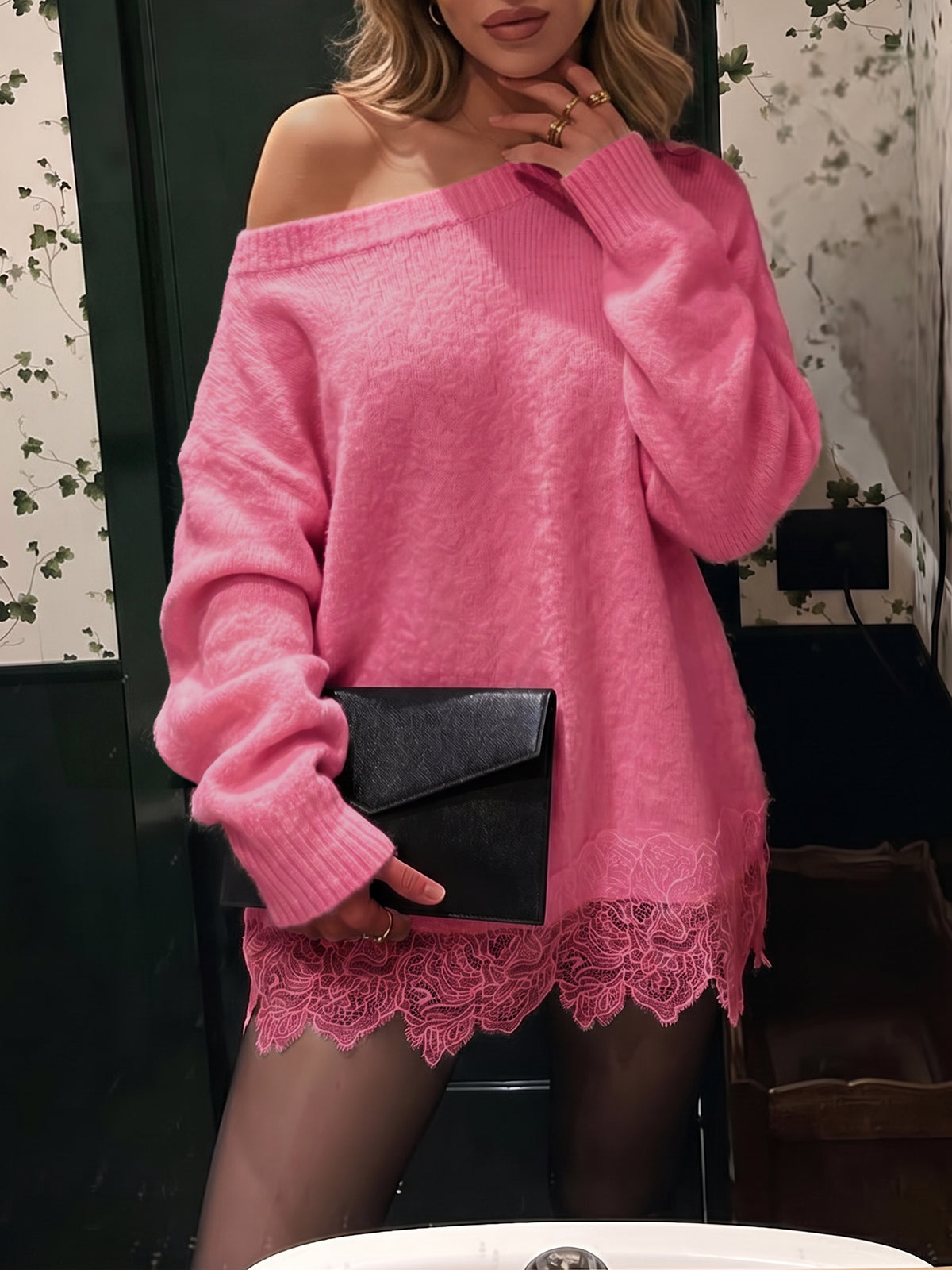 usvara Women Lace Patchwork Sweater