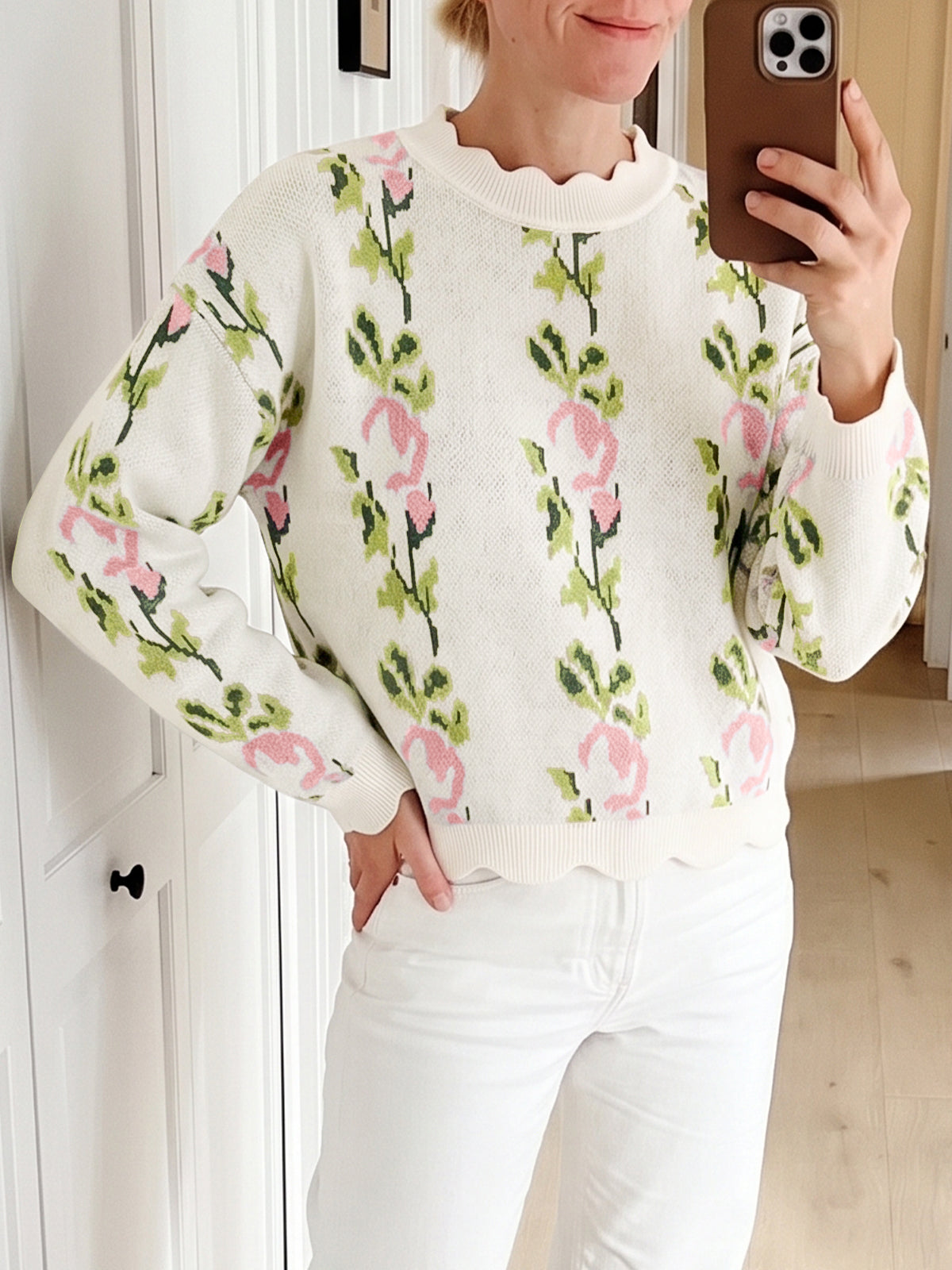 usvara Women Floral Long Sleeve Sweater